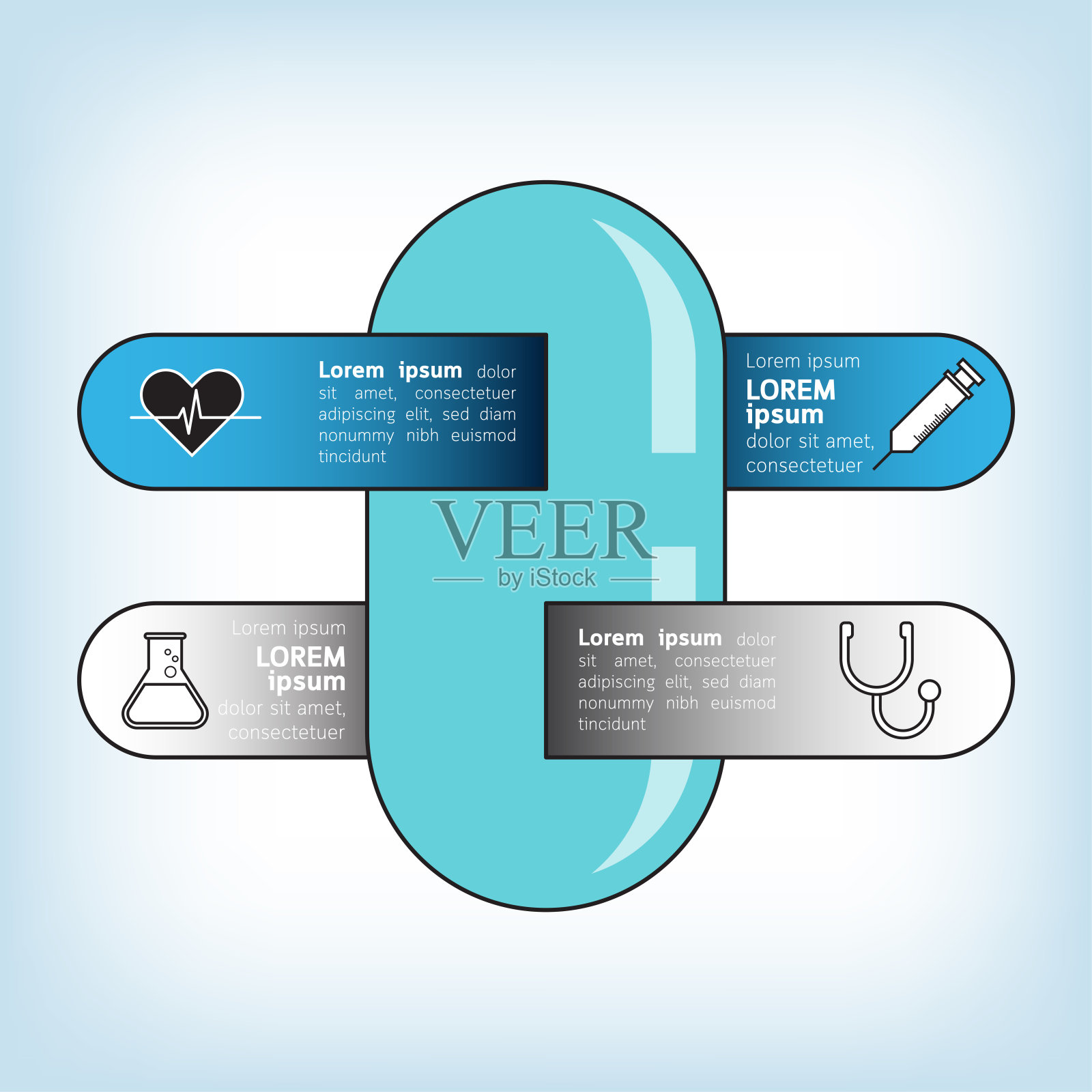 药丸药信息图模板与丝带横幅。插画图片素材