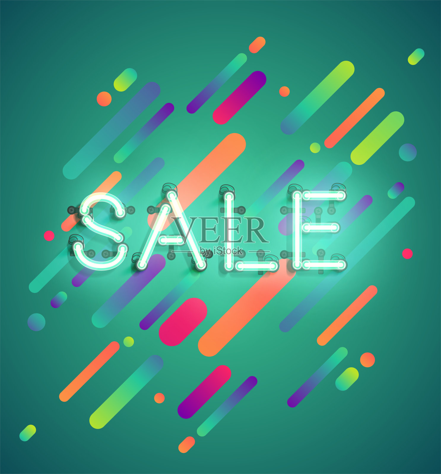 霓虹字广告与彩色背景，矢量插图设计元素图片