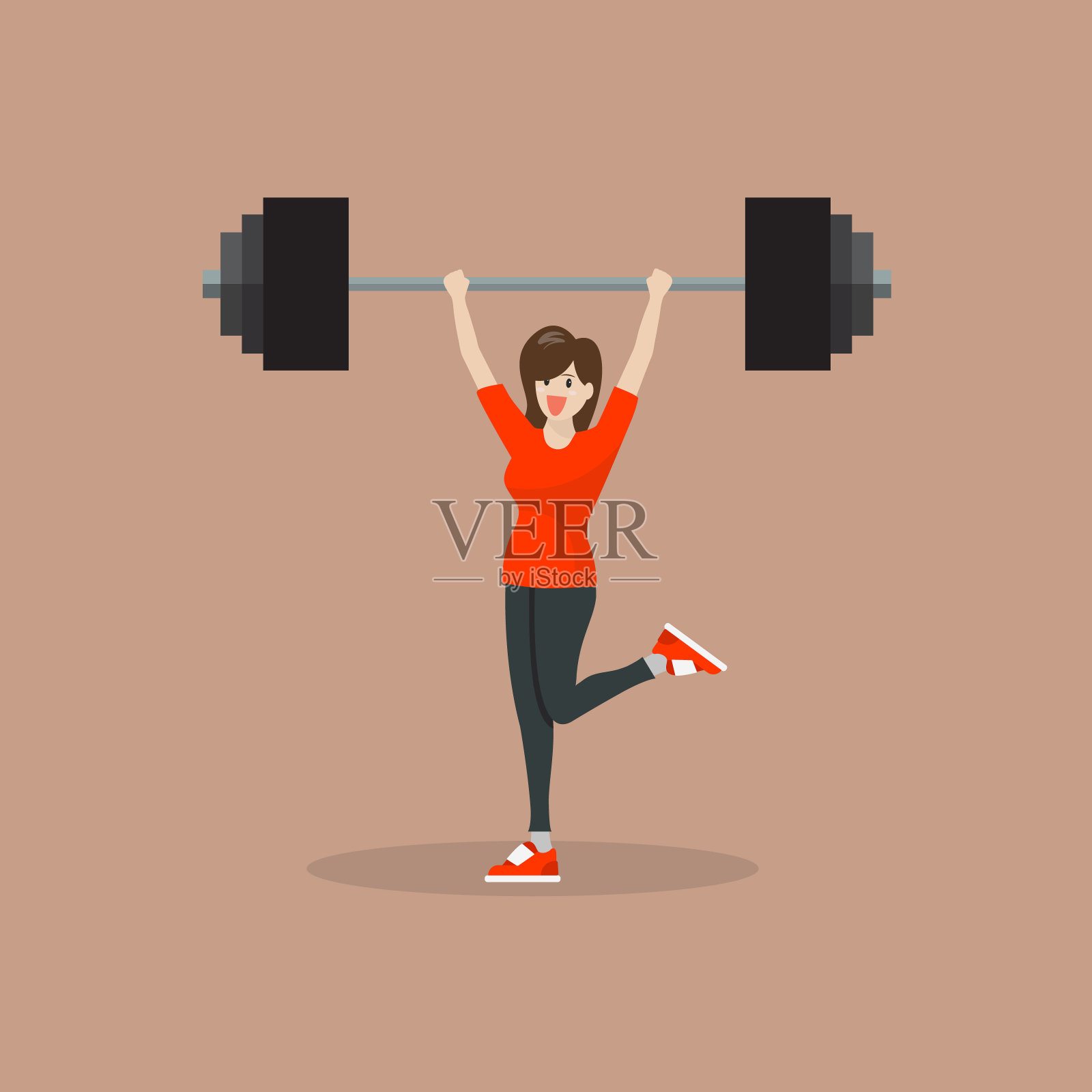 女人举起杠铃插画图片素材
