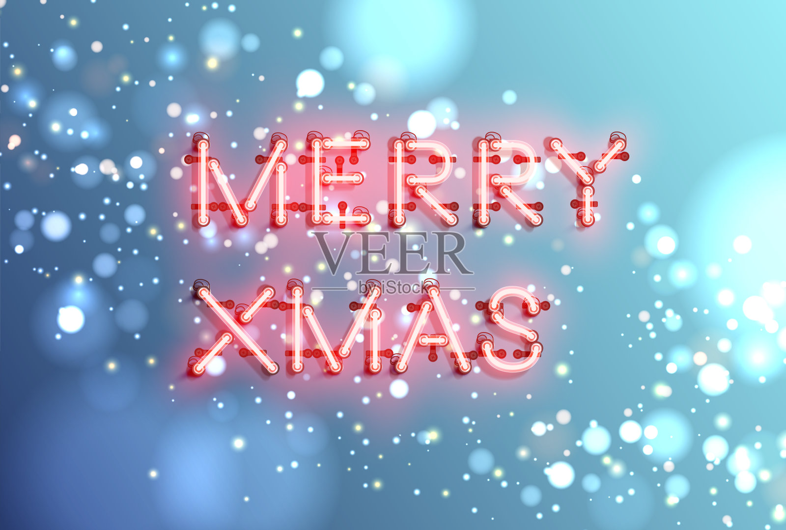 霓虹逼真的广告字，矢量插图插画图片素材