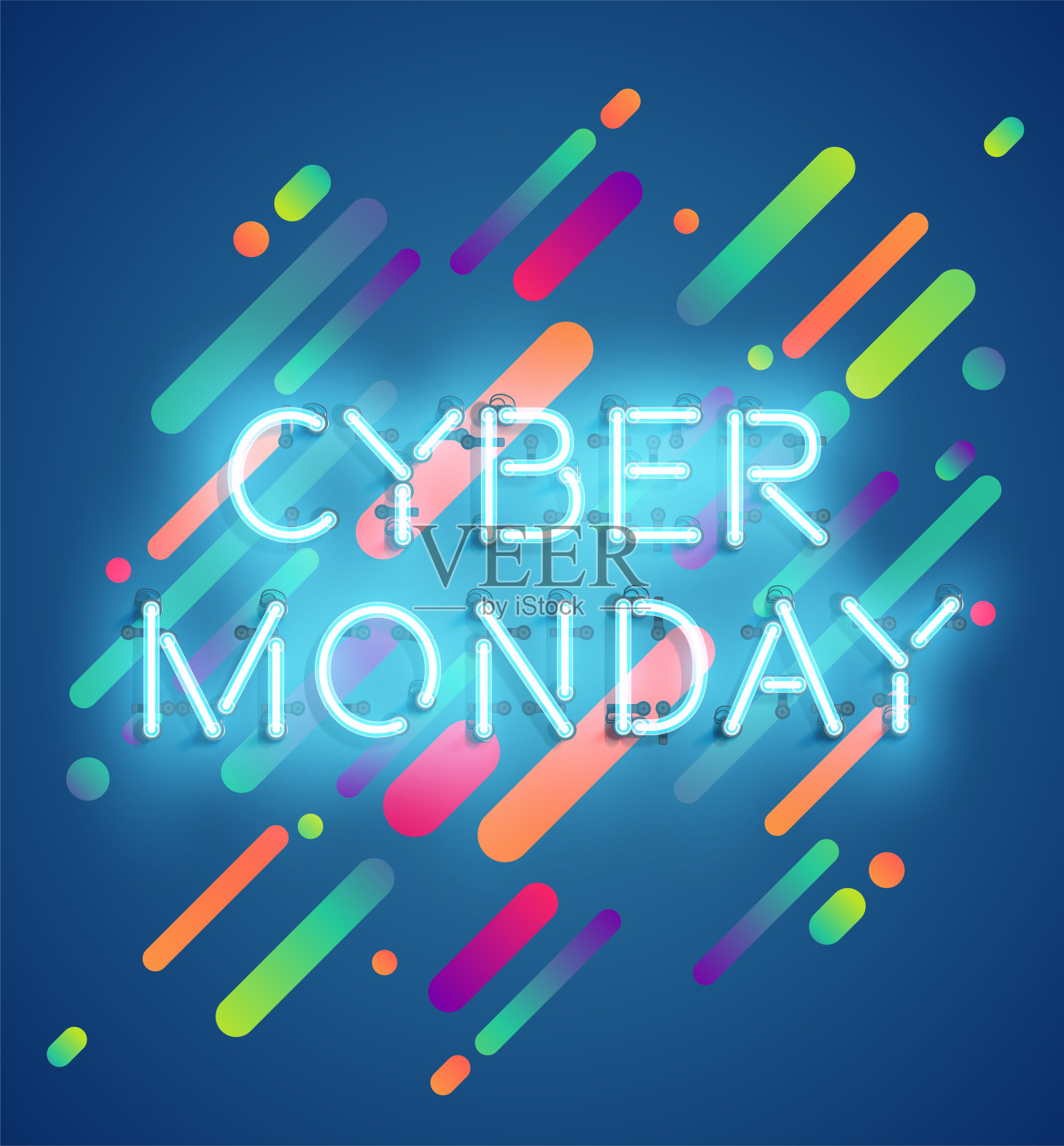 霓虹字广告与彩色背景，矢量插图设计模板素材