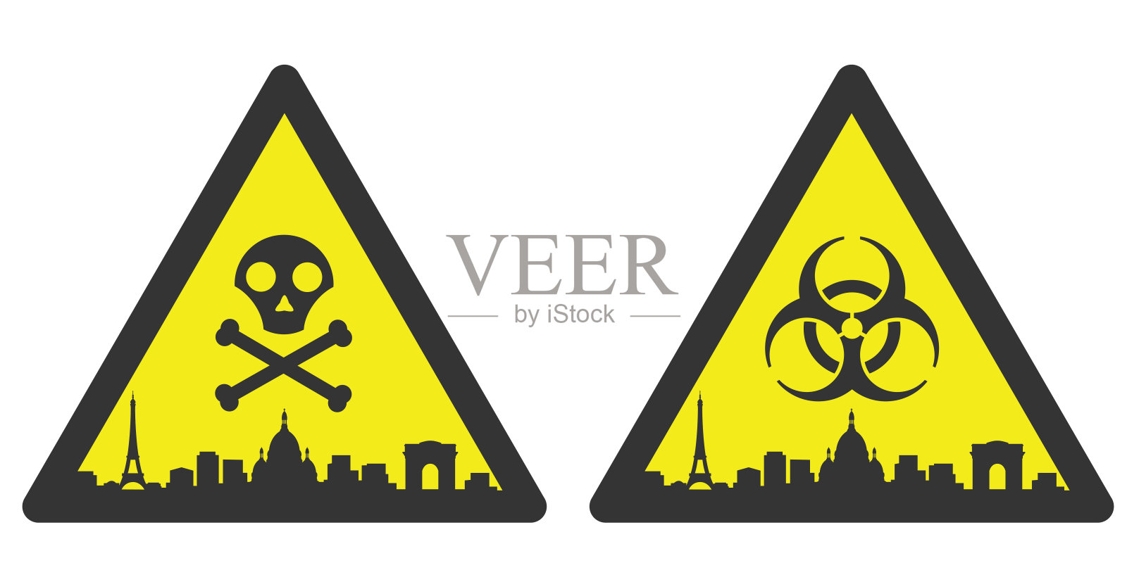 巴黎危险紧急生物危害标志和地平线插画图片素材