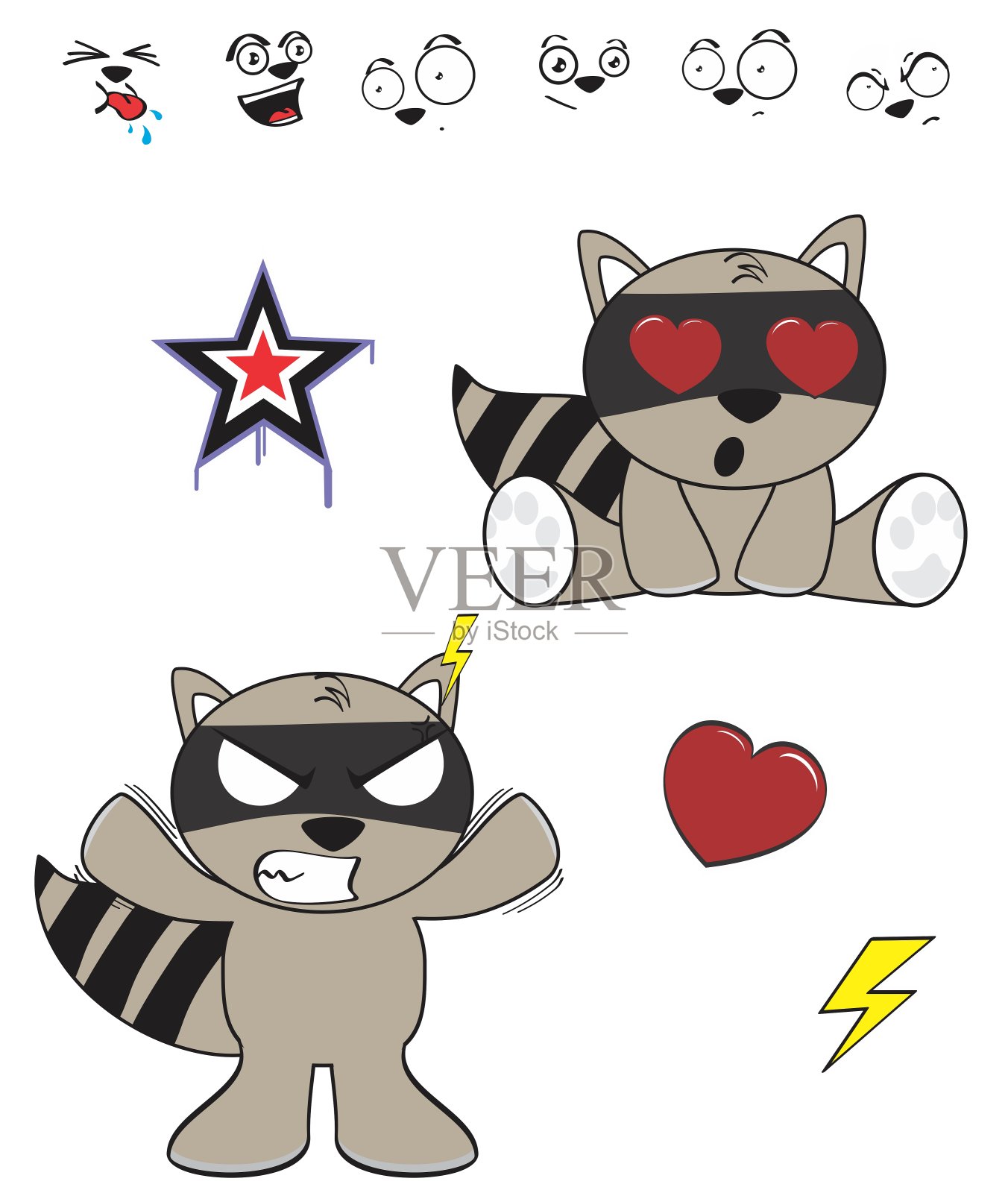 卡哇伊浣熊卡通表情集6插画图片素材