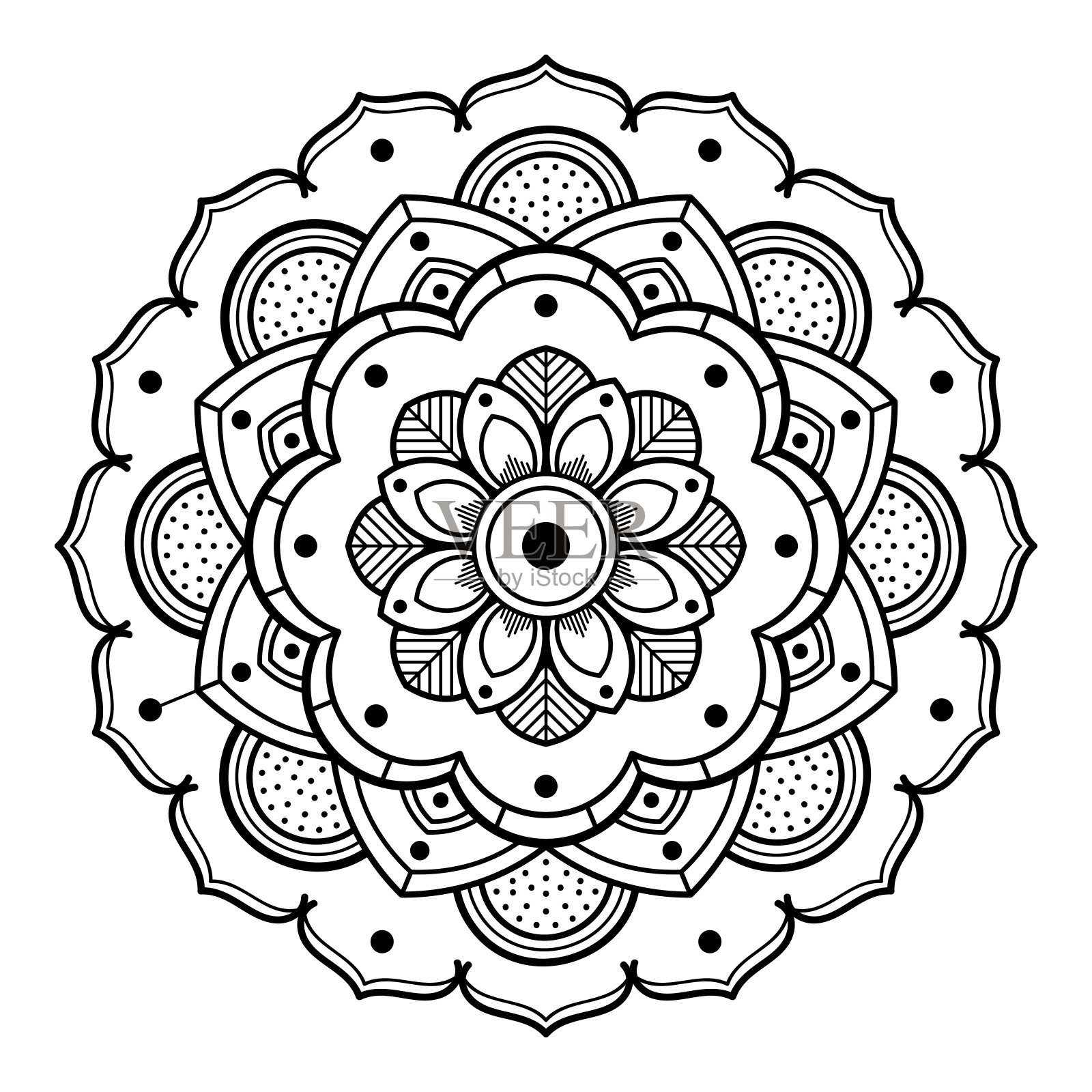 用于激光切割的手工绘制圆形曼荼罗图案。矢量孤立在白色上。插画图片素材