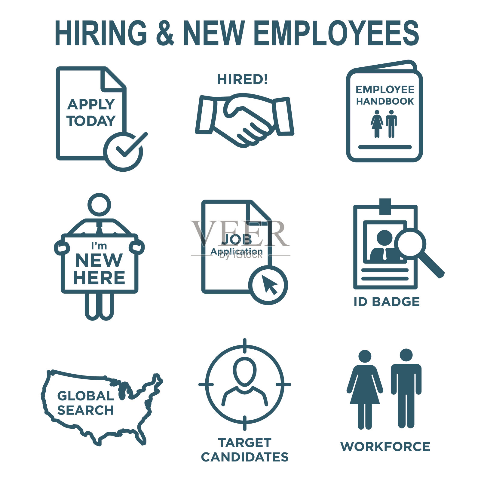 招聘和雇员图标-工作相关的图像显示招聘插画图片素材