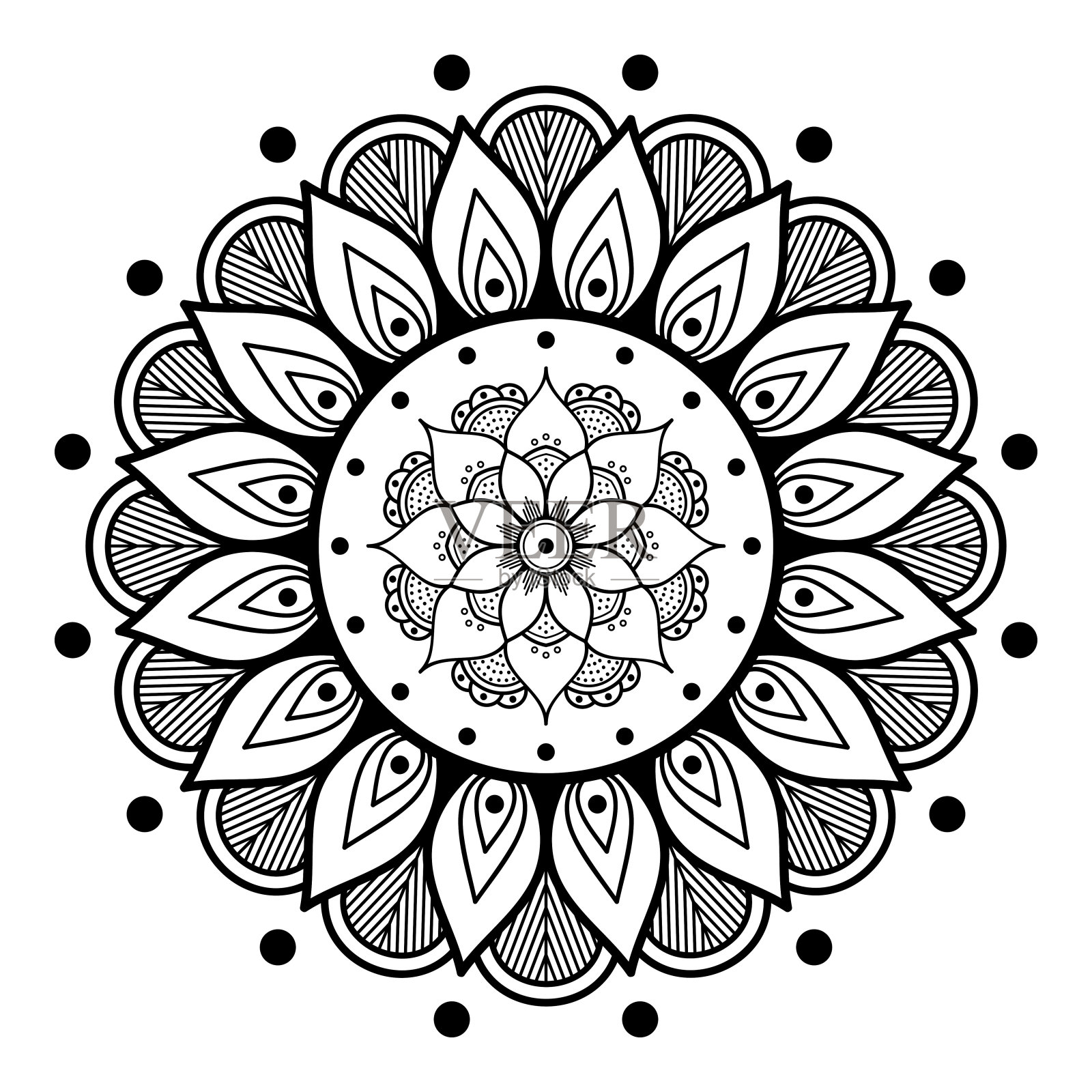 用于激光切割的手工绘制圆形曼荼罗图案。矢量孤立在白色上。插画图片素材