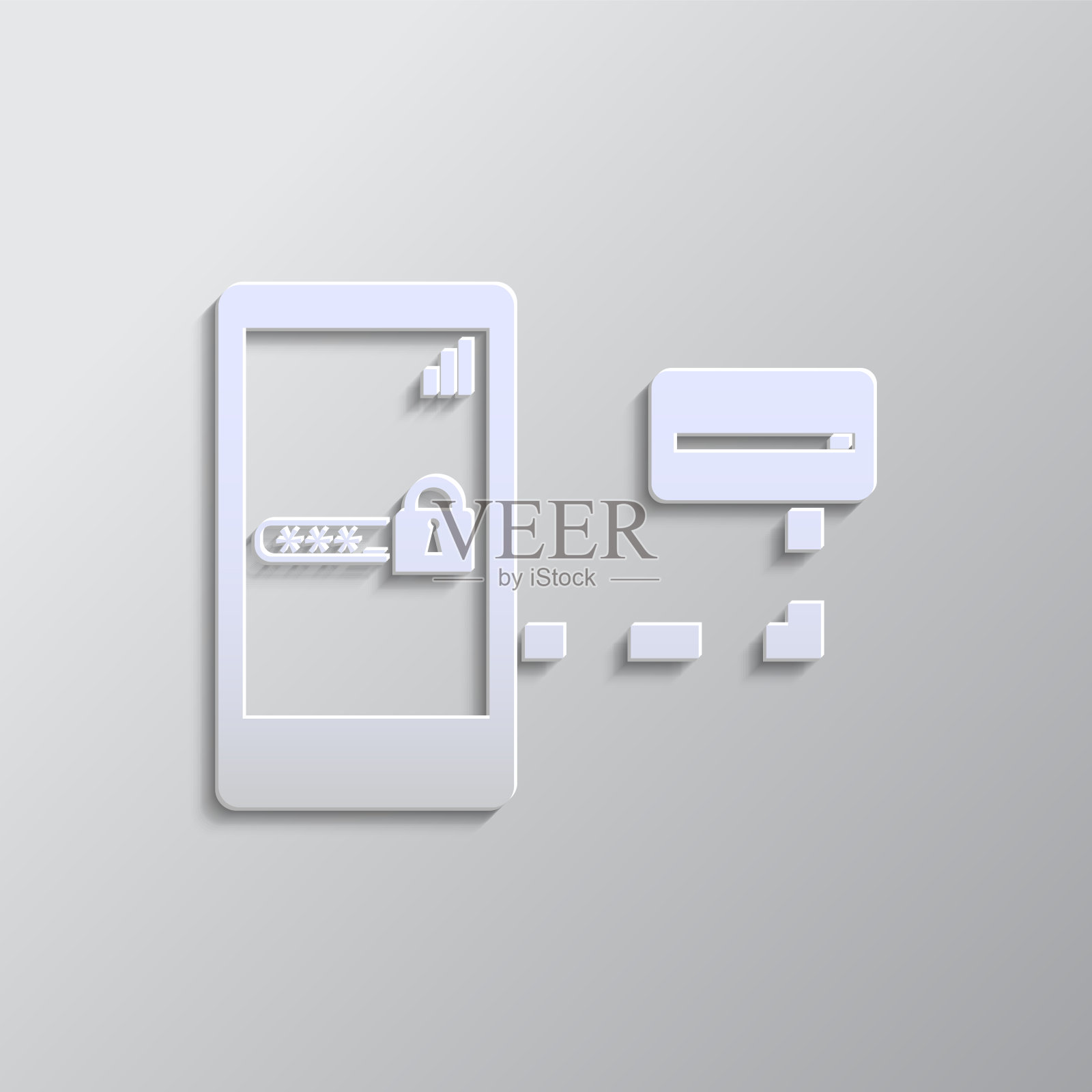 智能手机，卡片，密码图标纸样式。灰色矢量背景插画图片素材