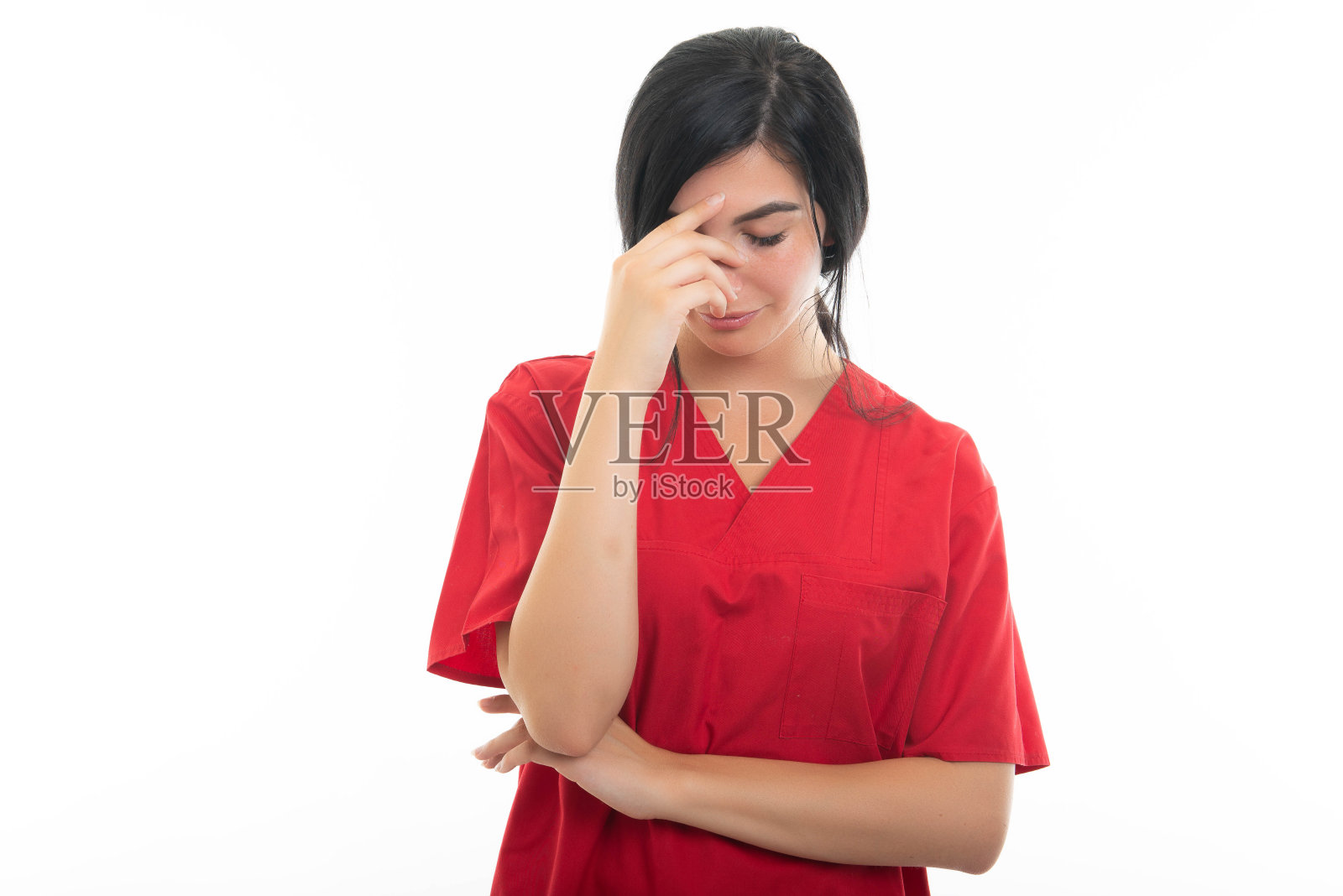 肖像年轻迷人的女护士作出问题手势照片摄影图片