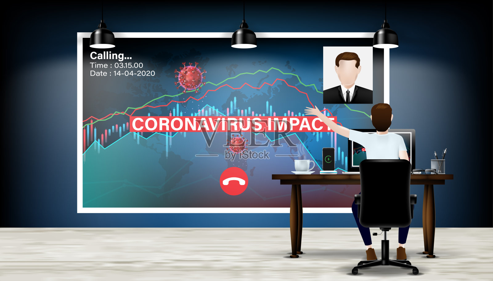 居家办公男人视频会议背面矢量图插画图片素材