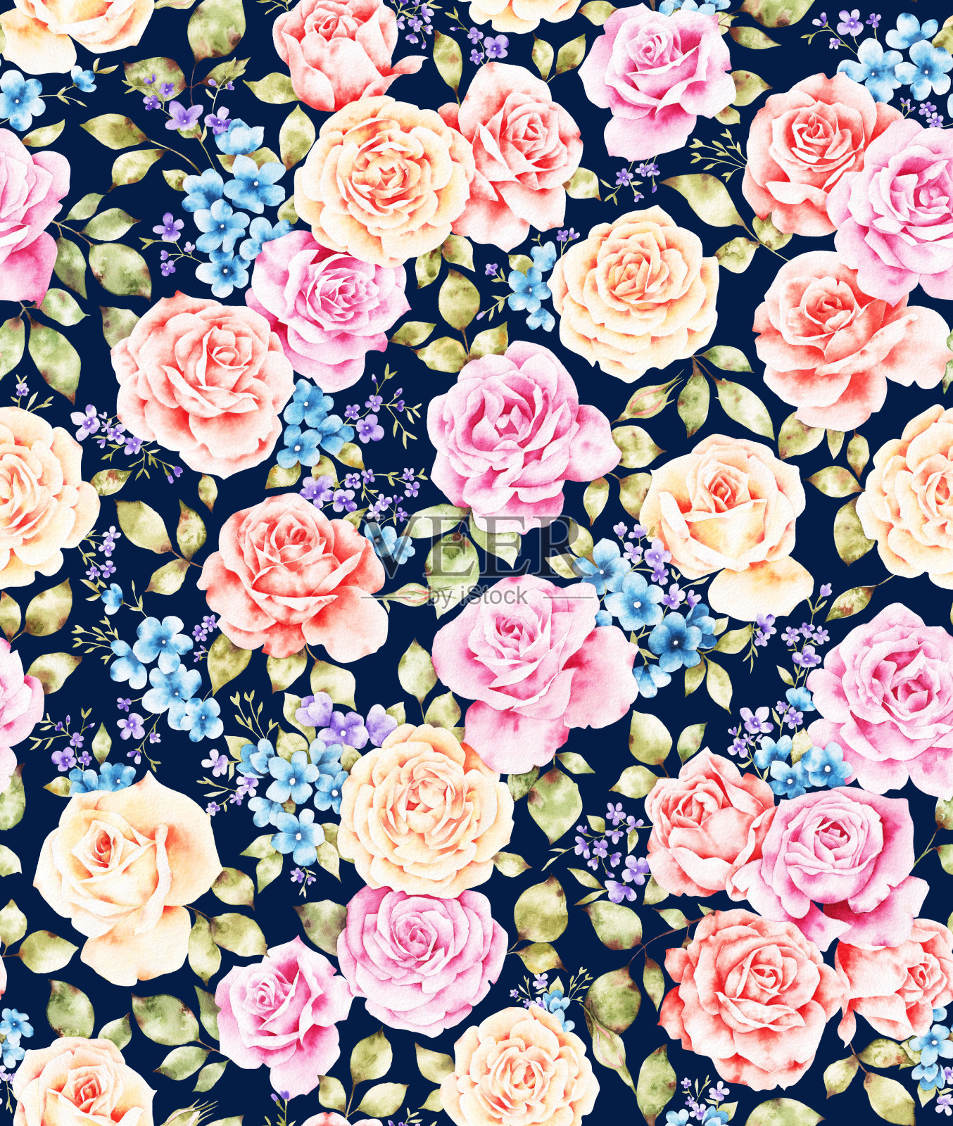 水彩花卉图案插画图片素材