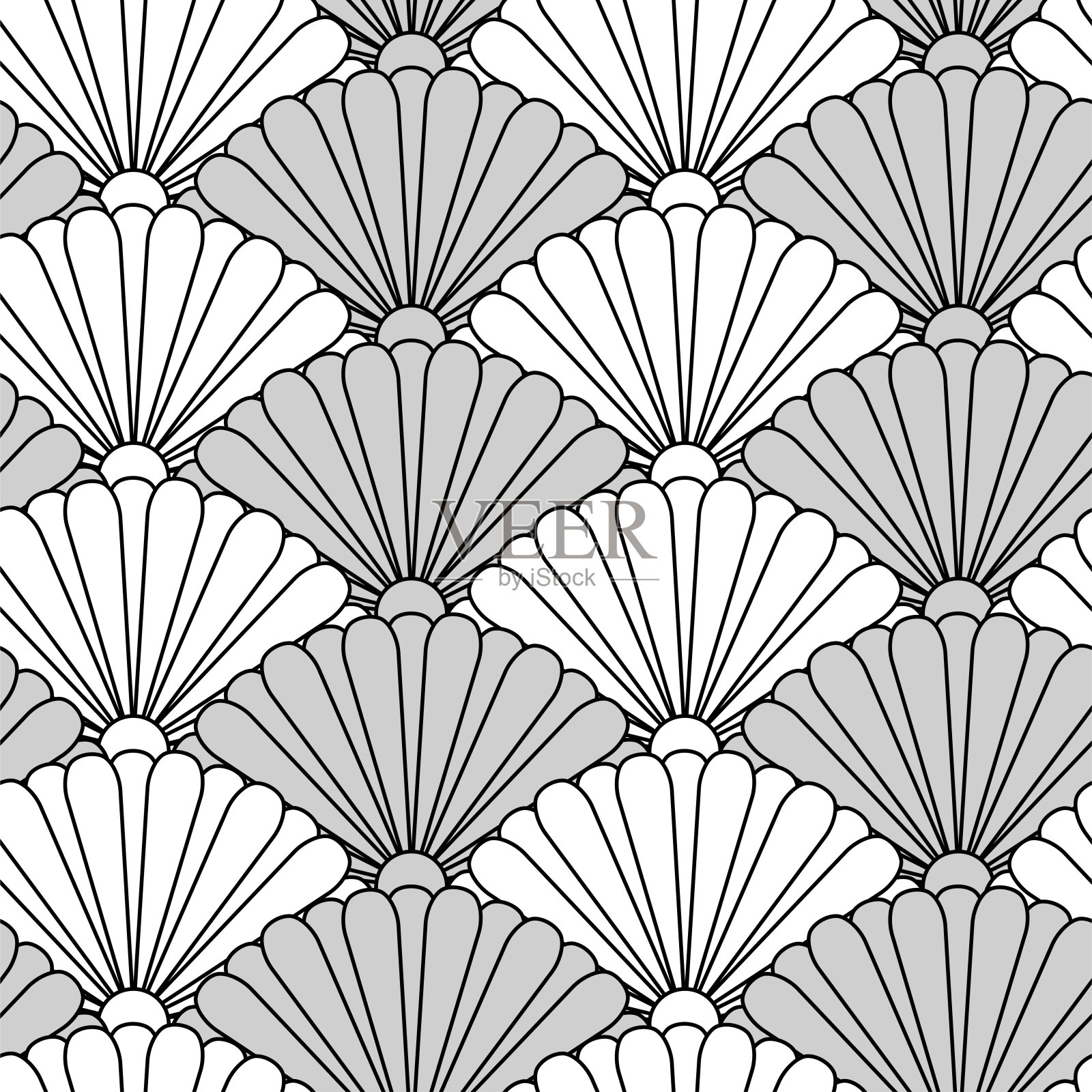 单色漂亮的菊花冠日式图案插画图片素材