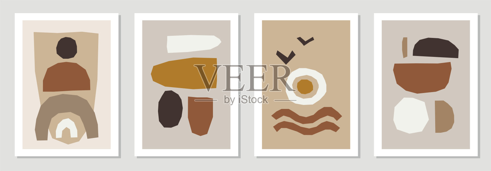 一套极简的海报与抽象的有机形状构成在时尚的当代拼贴风格插画图片素材