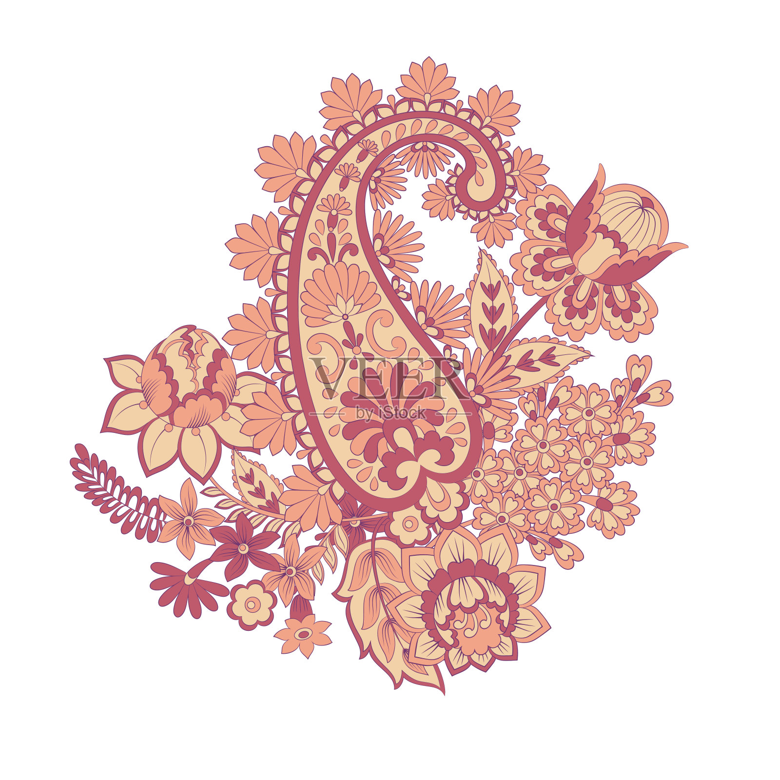 佩斯利大马士革点缀。孤立的矢量图设计元素图片