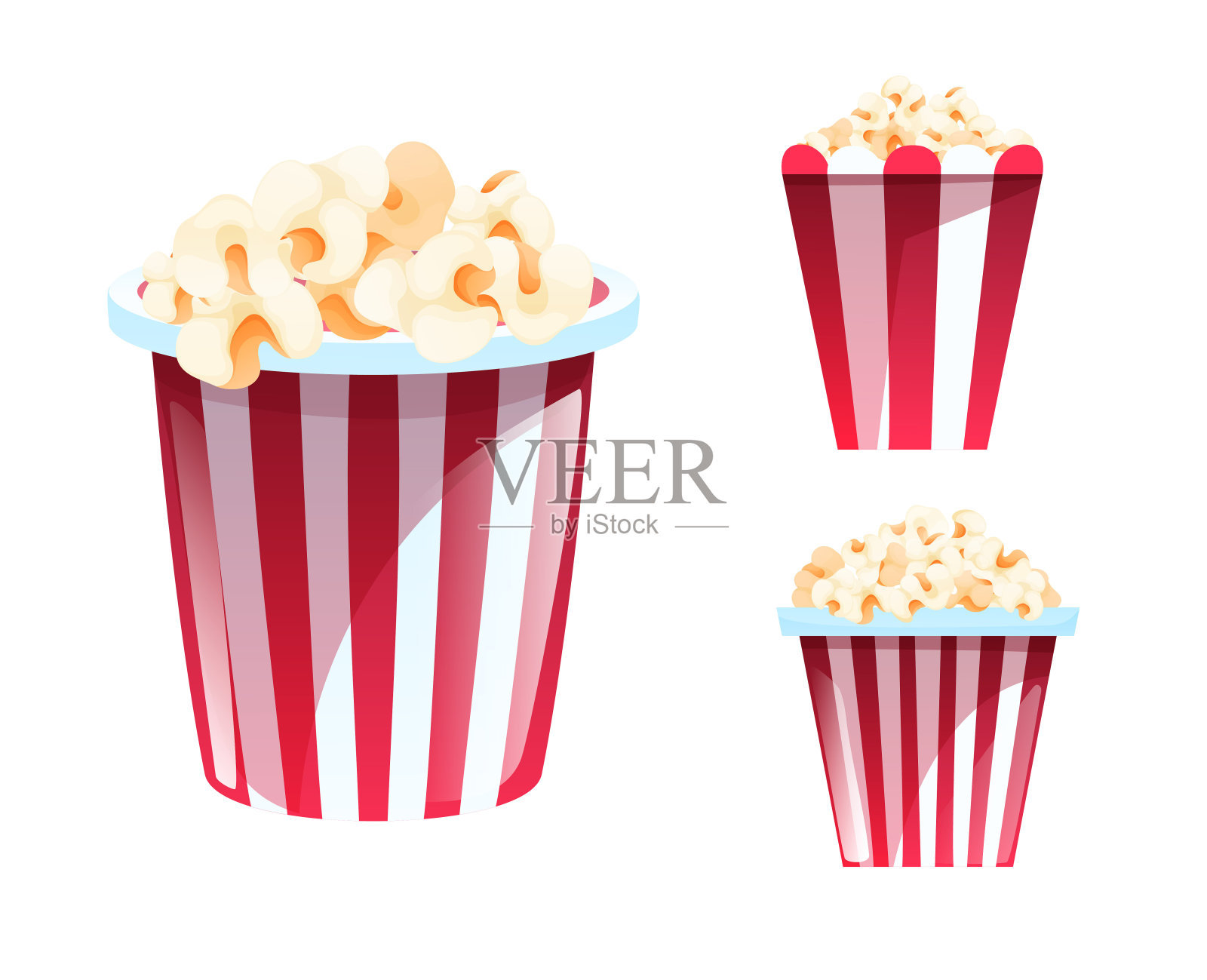 集爆米花在经典条纹红白纸板盒卡通风格的电影海报传单和卡片设计圆形