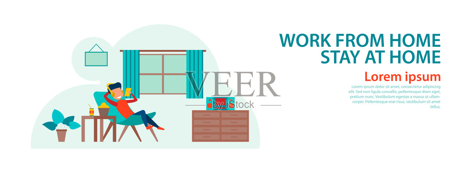 Covid - 15在家工作插画图片素材