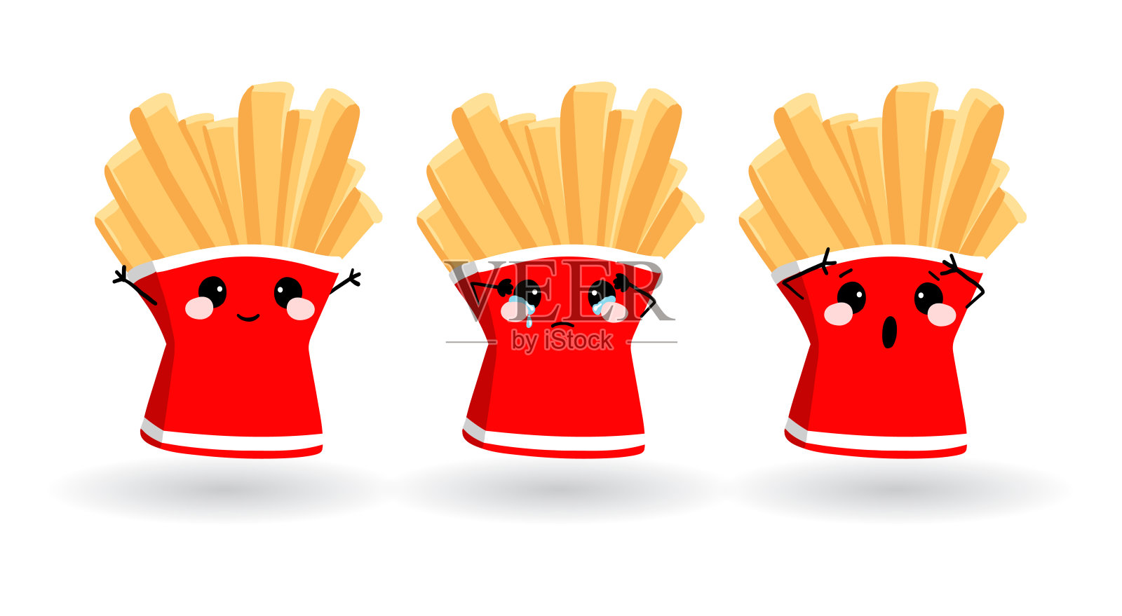 卡通搞笑薯条。手绘表情包。矢量表情插图食物设计元素图片