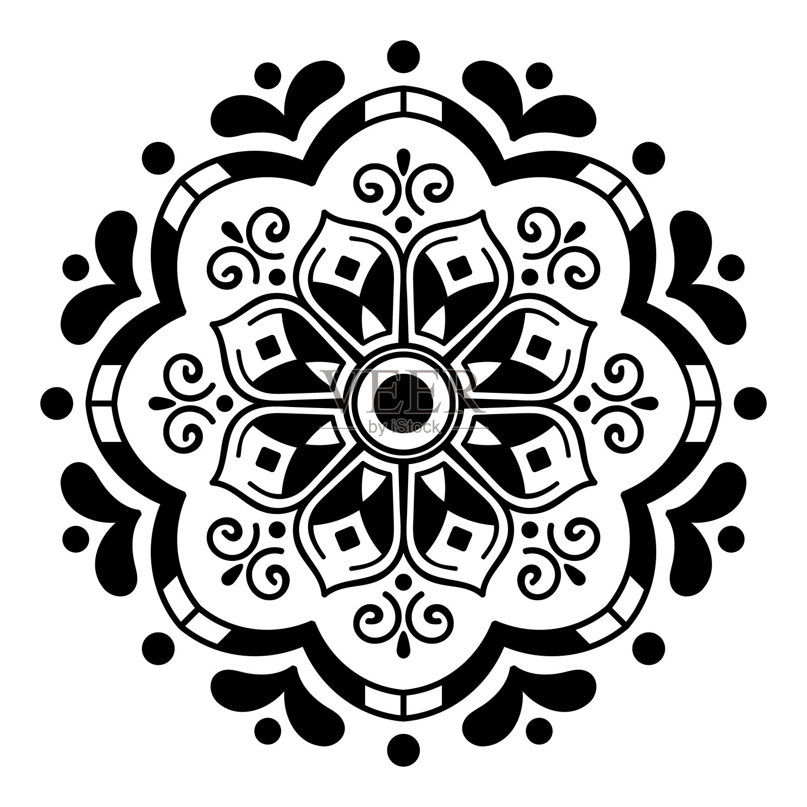 曼荼罗圆形装饰。可用于贺卡、手机壳打印等。手绘背景，矢量孤立在白色。每股收益10插画图片素材
