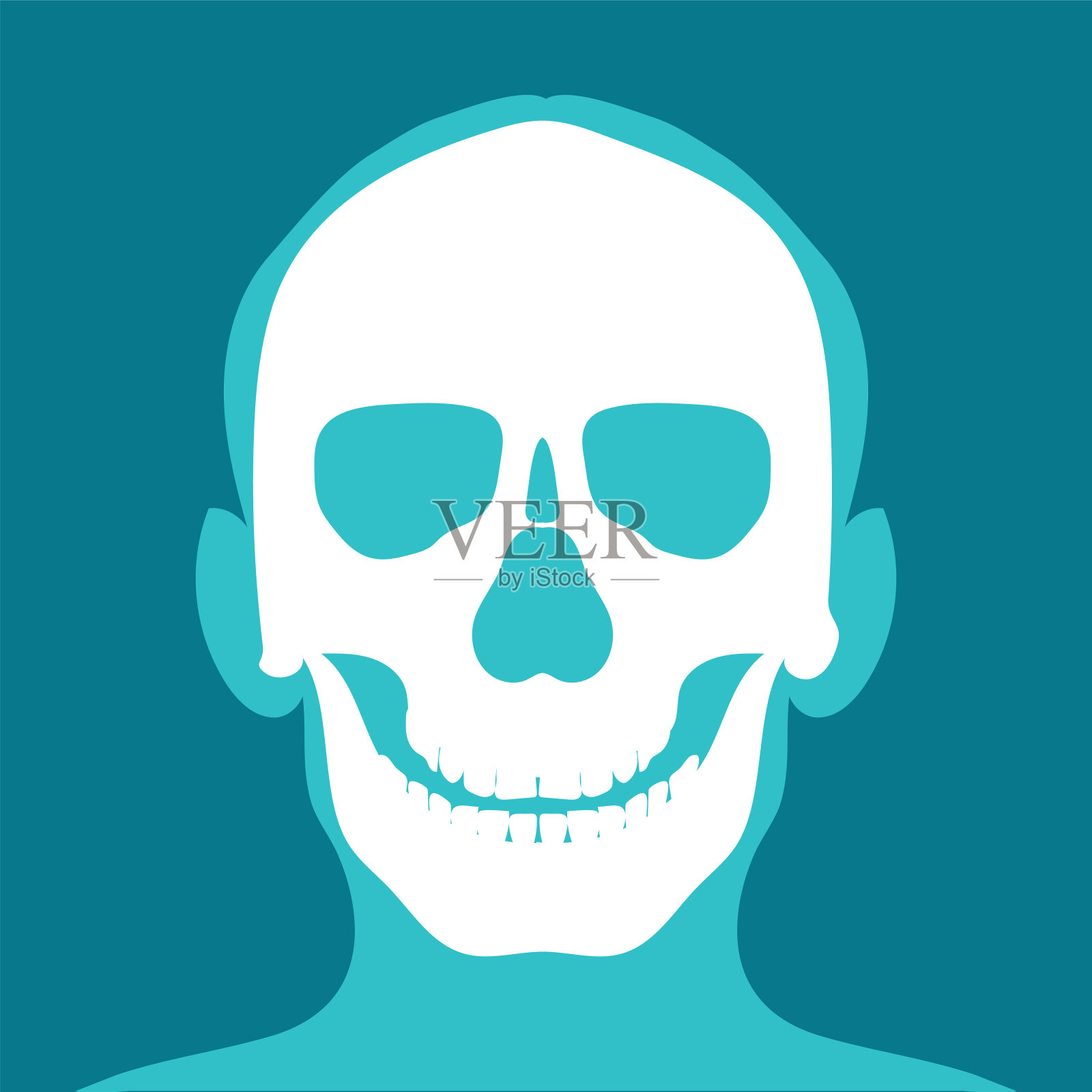 头部和颈部的x光片，蓝色背景。插画图片素材