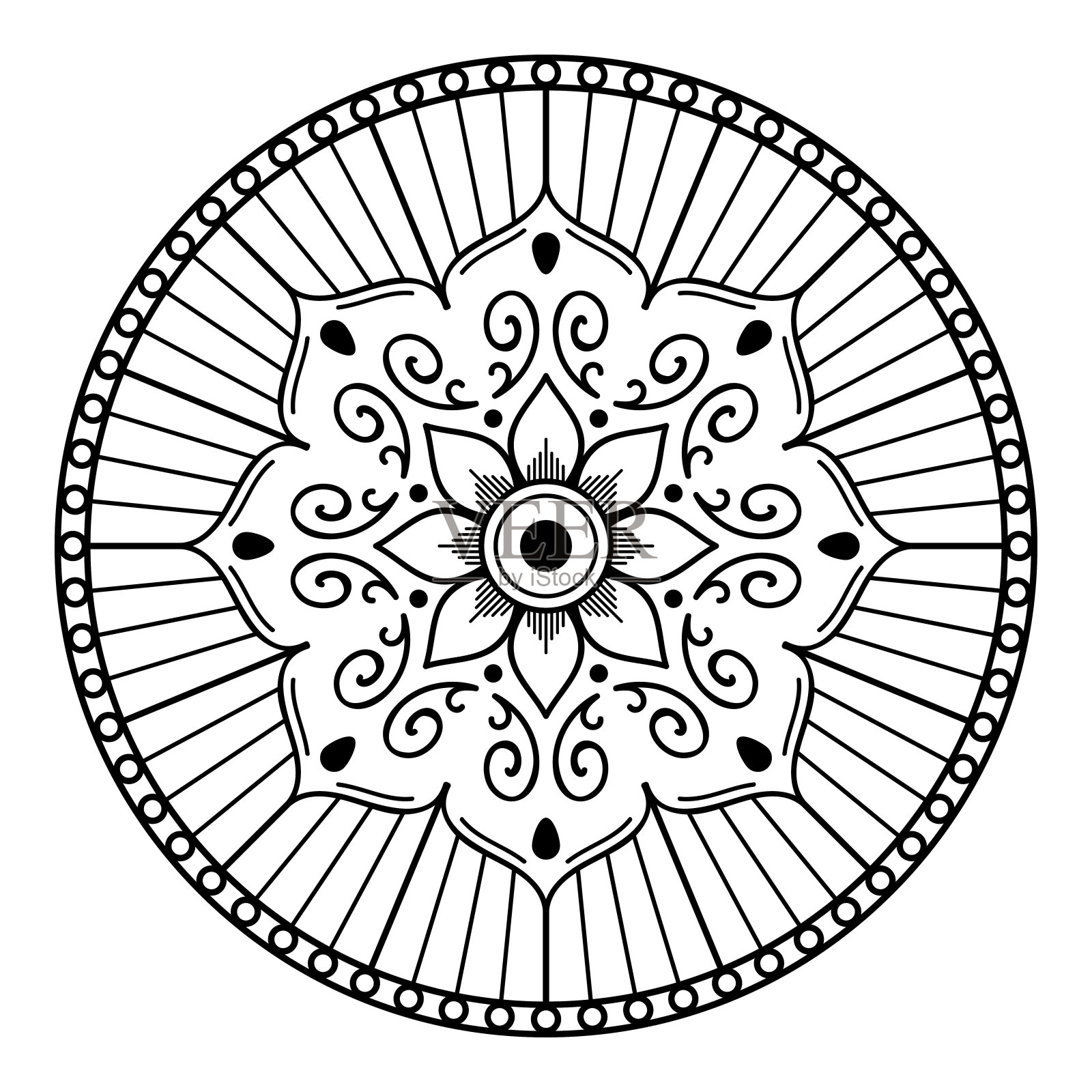 曼荼罗圆形装饰。可用于贺卡、手机壳打印等。手绘背景，矢量孤立在白色。每股收益10插画图片素材