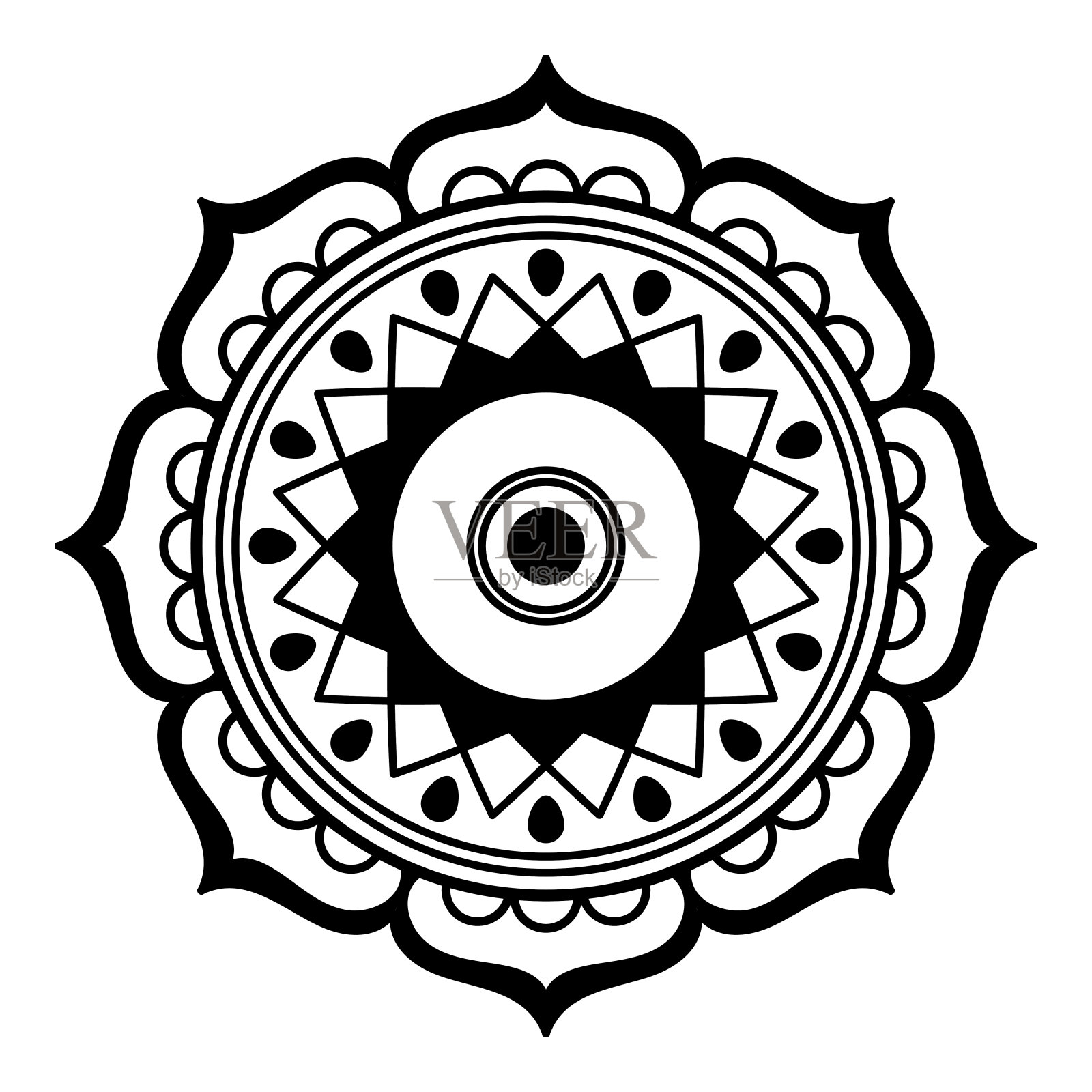 曼荼罗圆形装饰。可用于贺卡、手机壳打印等。手绘背景，矢量孤立在白色。每股收益10插画图片素材