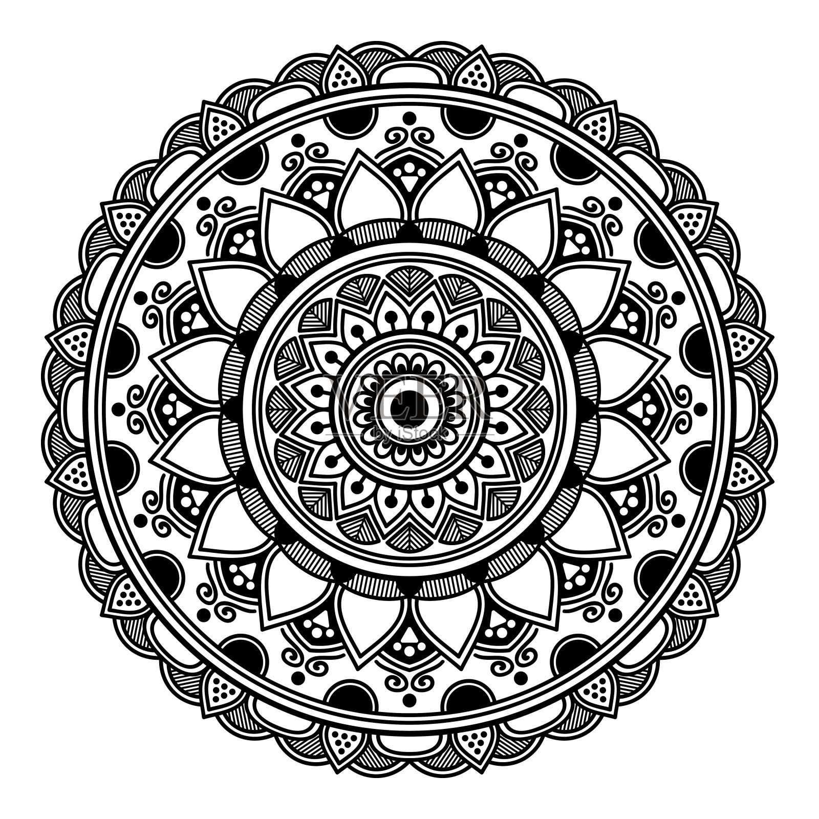 抽象矢量曼荼罗着色页面插画图片素材