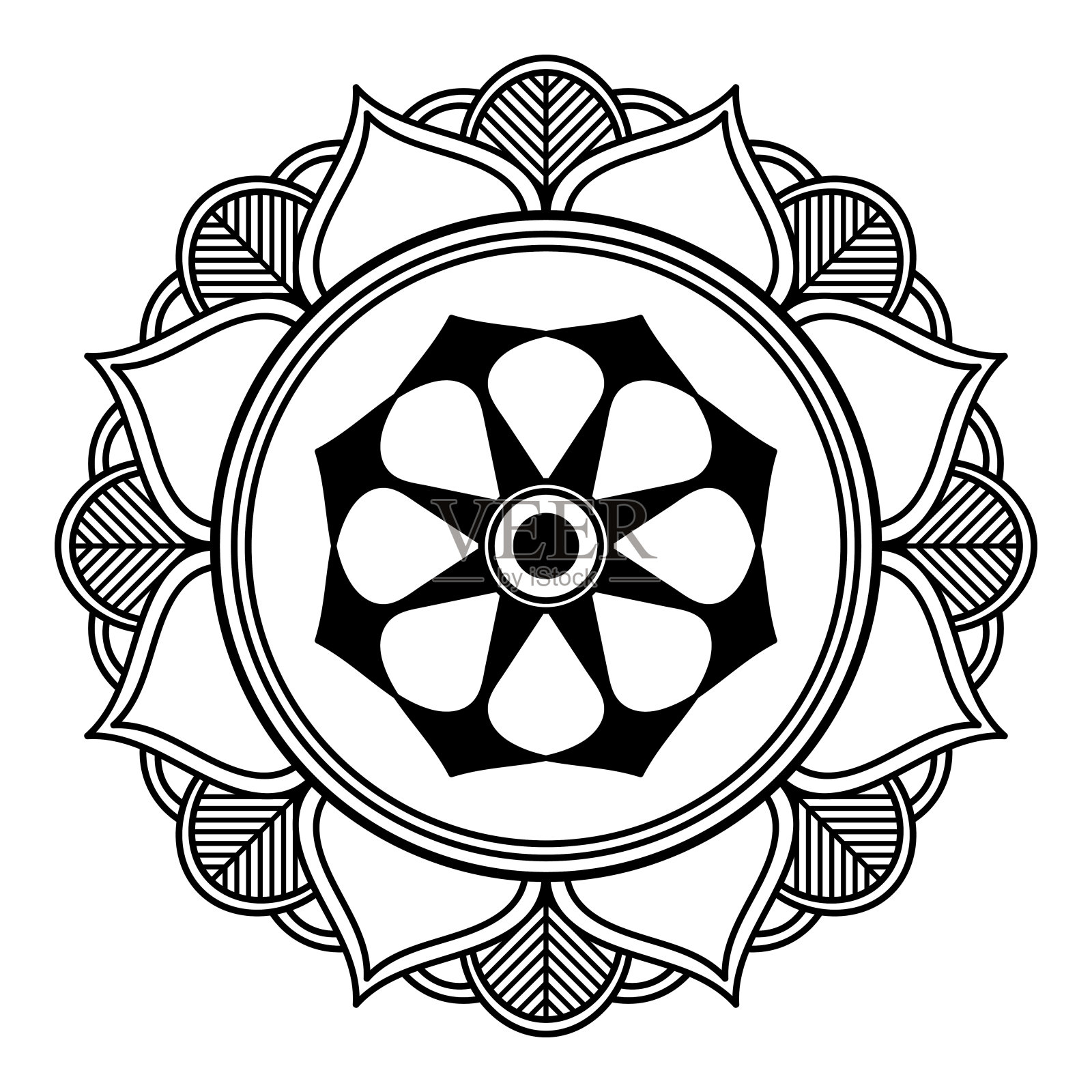 曼荼罗圆形装饰。可用于贺卡、手机壳打印等。手绘背景，矢量孤立在白色。每股收益10插画图片素材