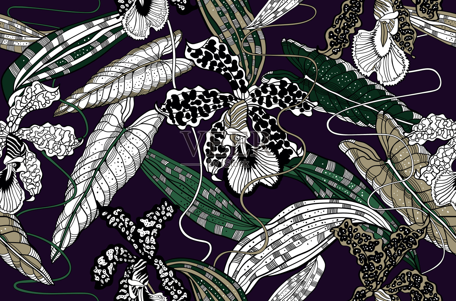 异域花卉图案，热带植物无缝矢量背景。插画图片素材