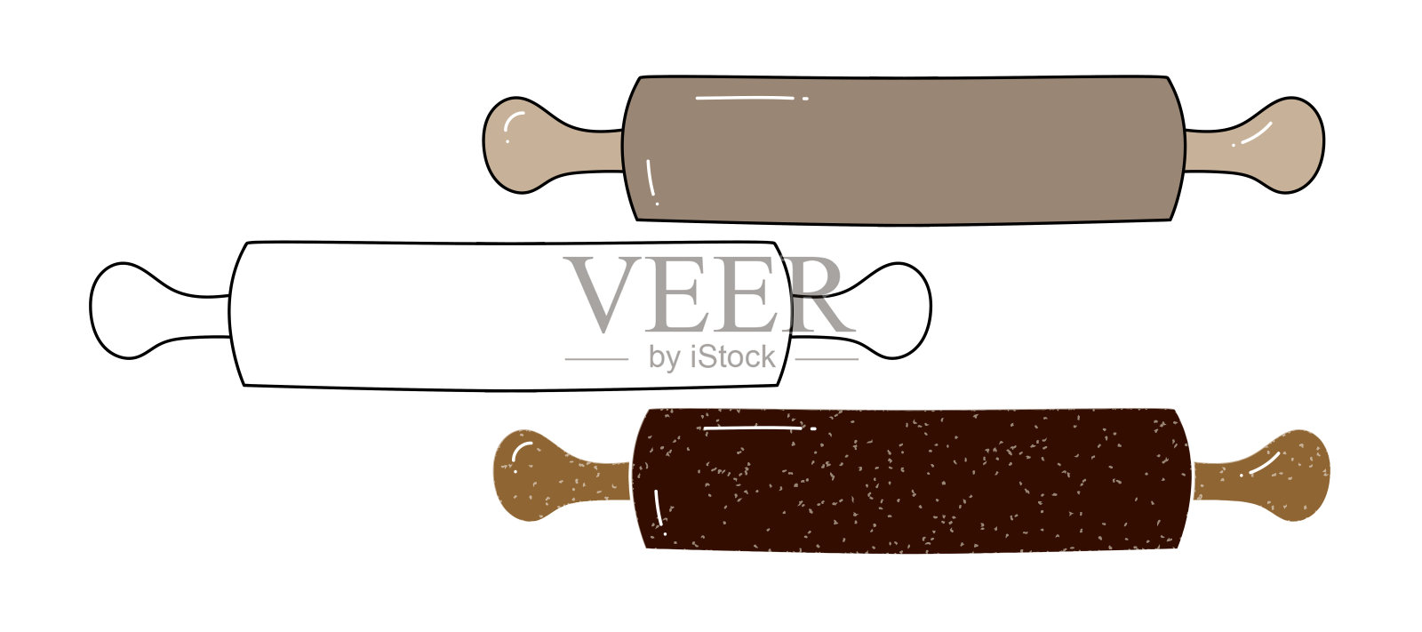 擀面针手绘矢量设计。黑白颜色插画图片素材