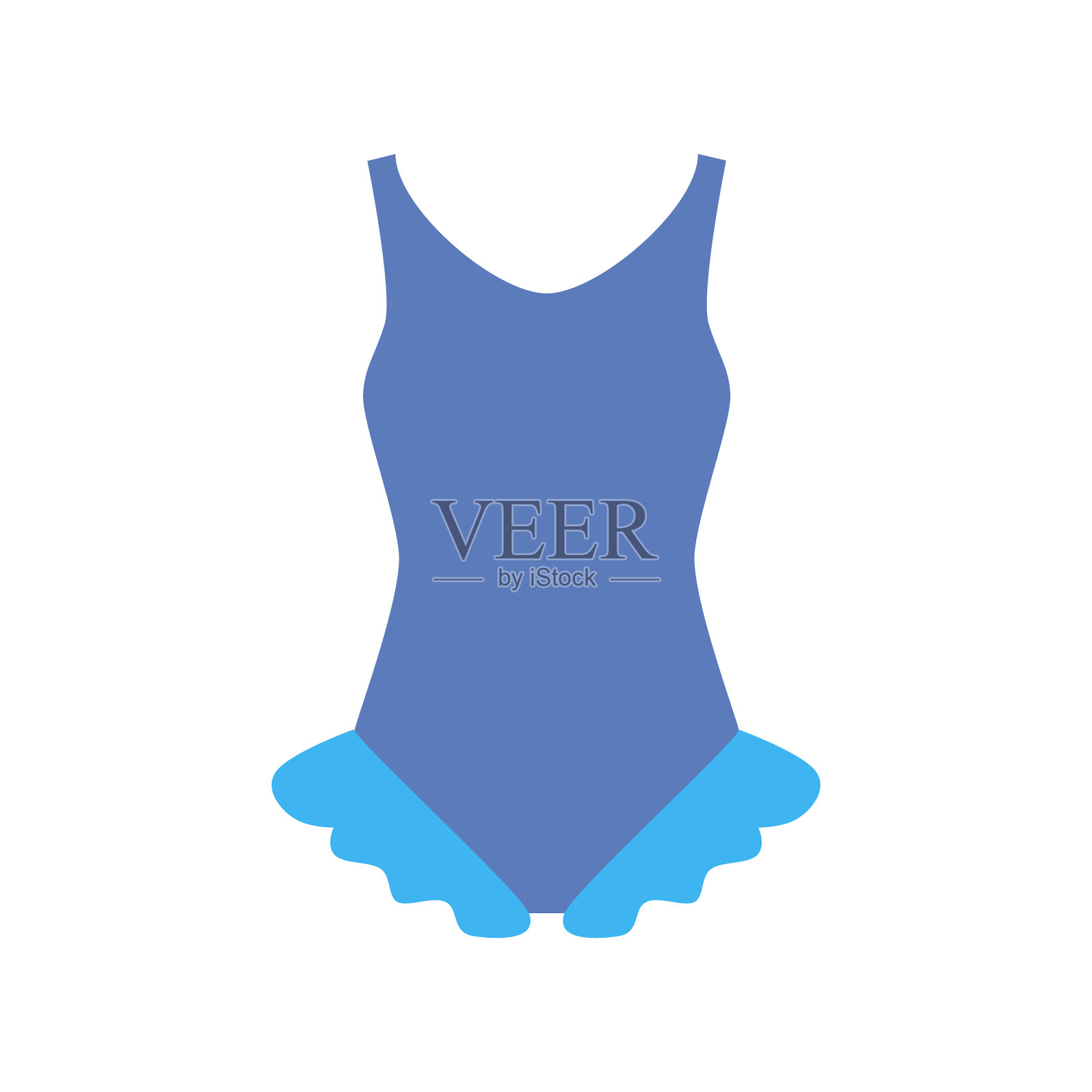 蓝色泳装配裙子适合女士和女孩。夏天的时间。时间旅行。假期。平的。插画图片素材