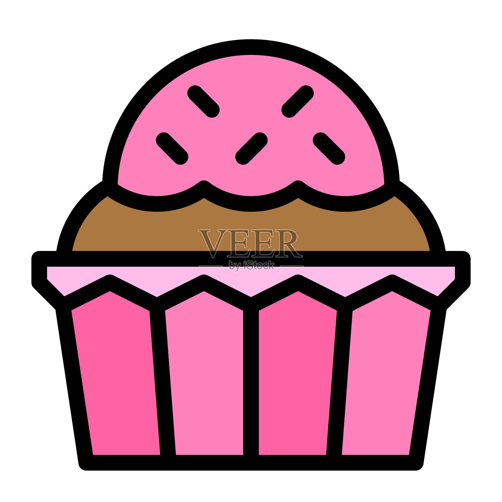 纸杯蛋糕或松饼，烤好的矢量图标插画图片素材