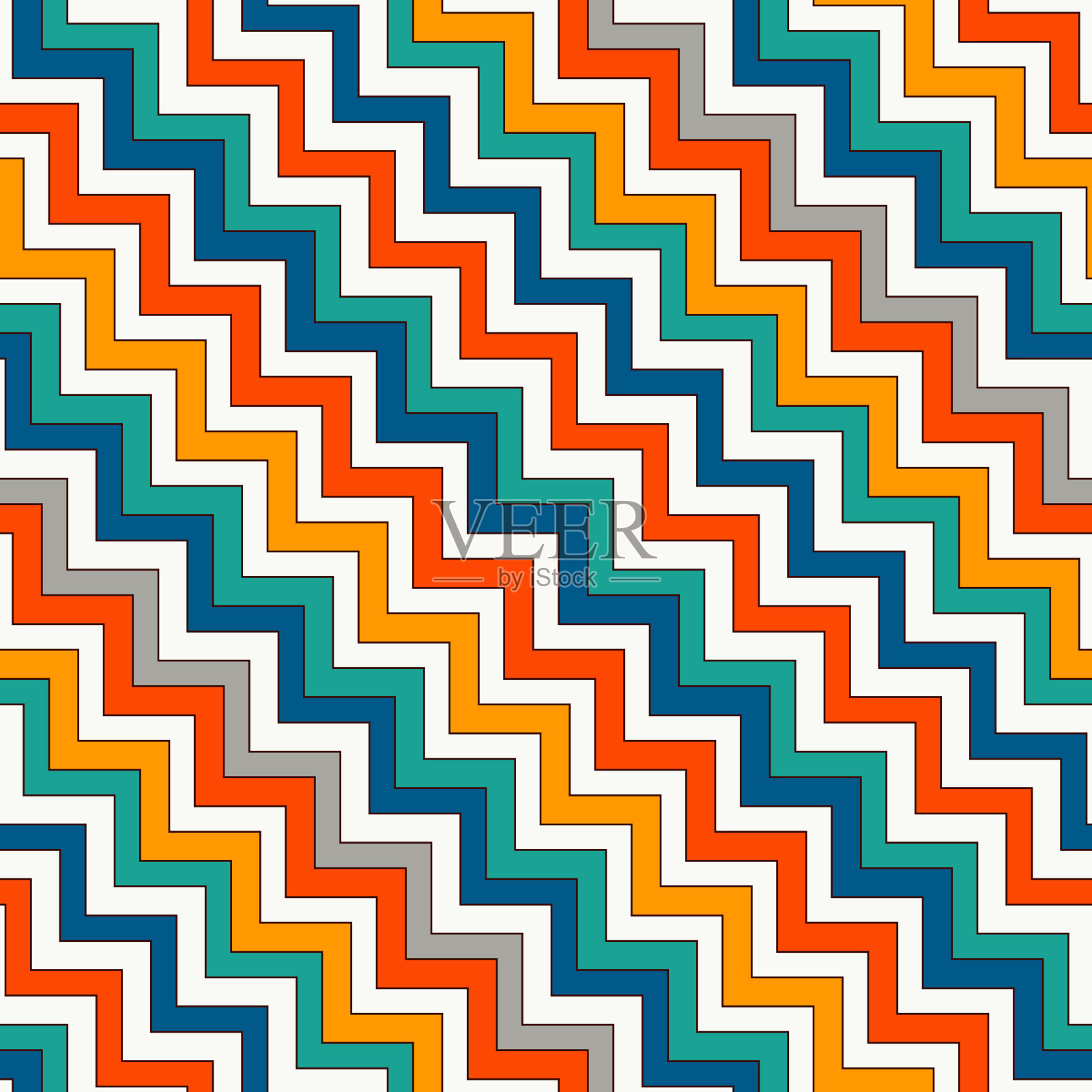 锯齿形人字形斜纹无缝图案。条纹抽象背景与经典几何装饰。插画图片素材