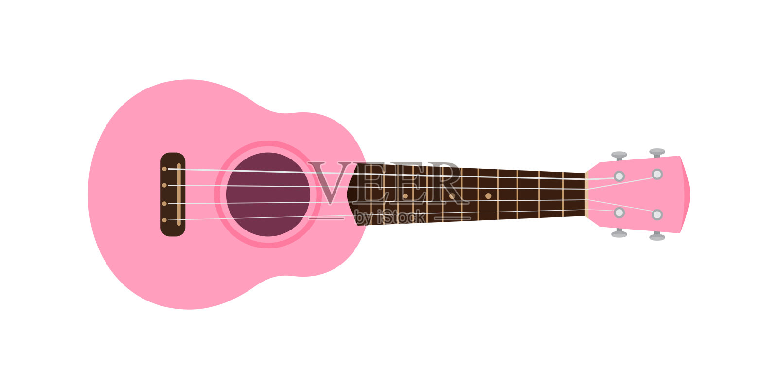 尤克里里可爱的粉色粉彩孤立在白色上，小尤克里里粉色柔和的颜色为平面图标，现实的尤克里里为古典音乐播放，尤克里里经典复古风格在假日夏天的概念，小吉他设计元素图片