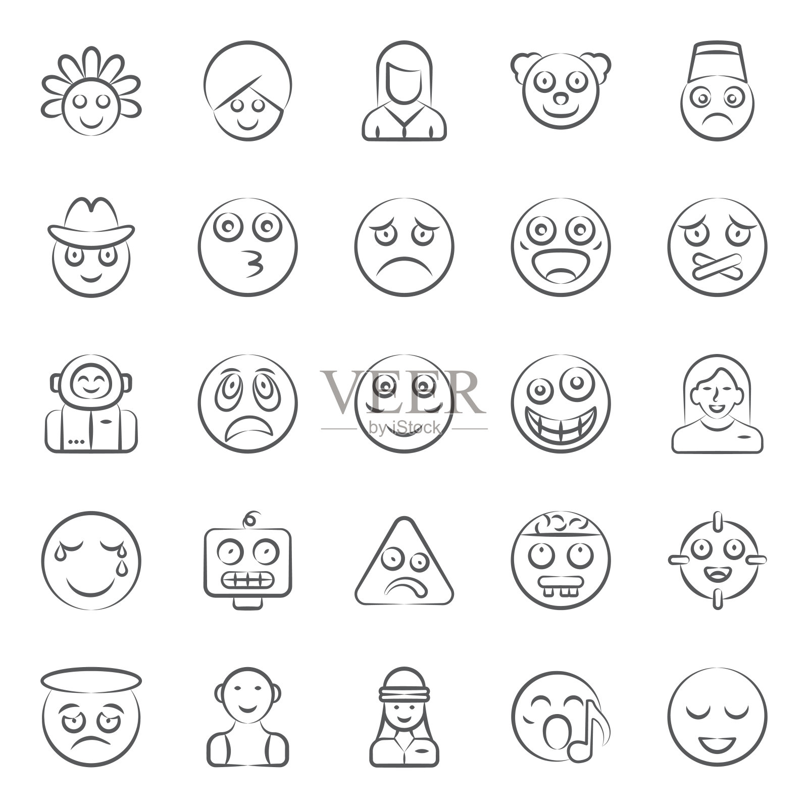 涂鸦线条图标的面部表情图标素材