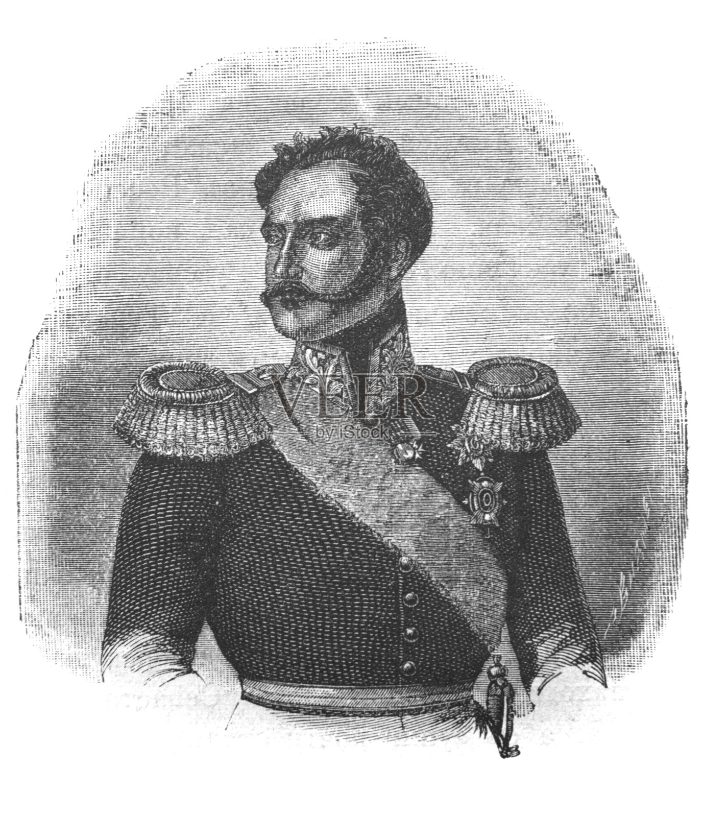 沙皇尼古拉一世的肖像，在旧书的世界和俄罗斯的历史，赫鲁晓夫，1887年，圣彼得堡插画图片素材