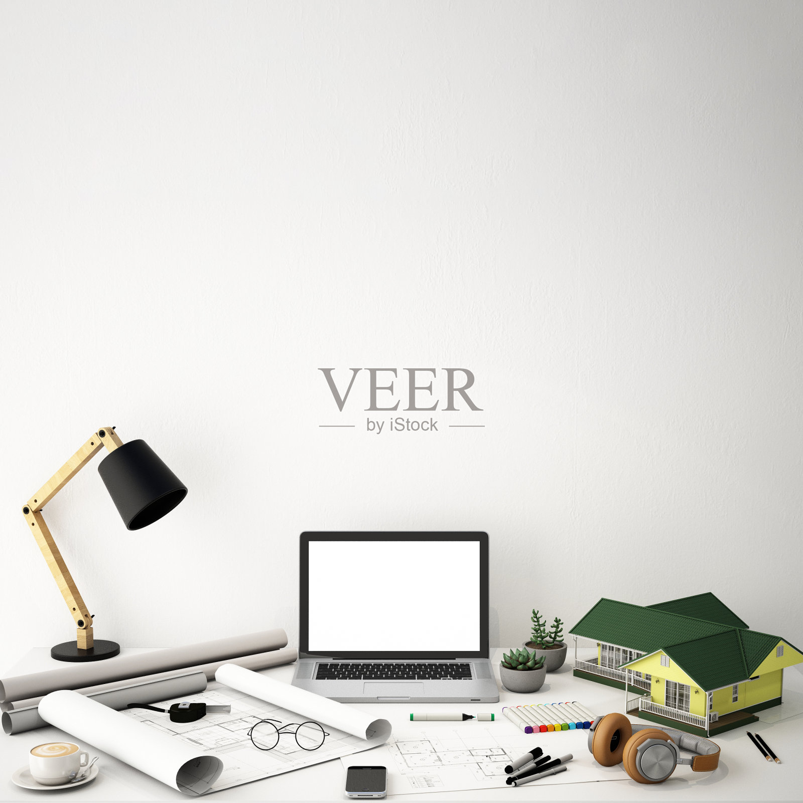 为室内设计师或建筑师提供在家办公的概念，3d渲染，3d插图照片摄影图片