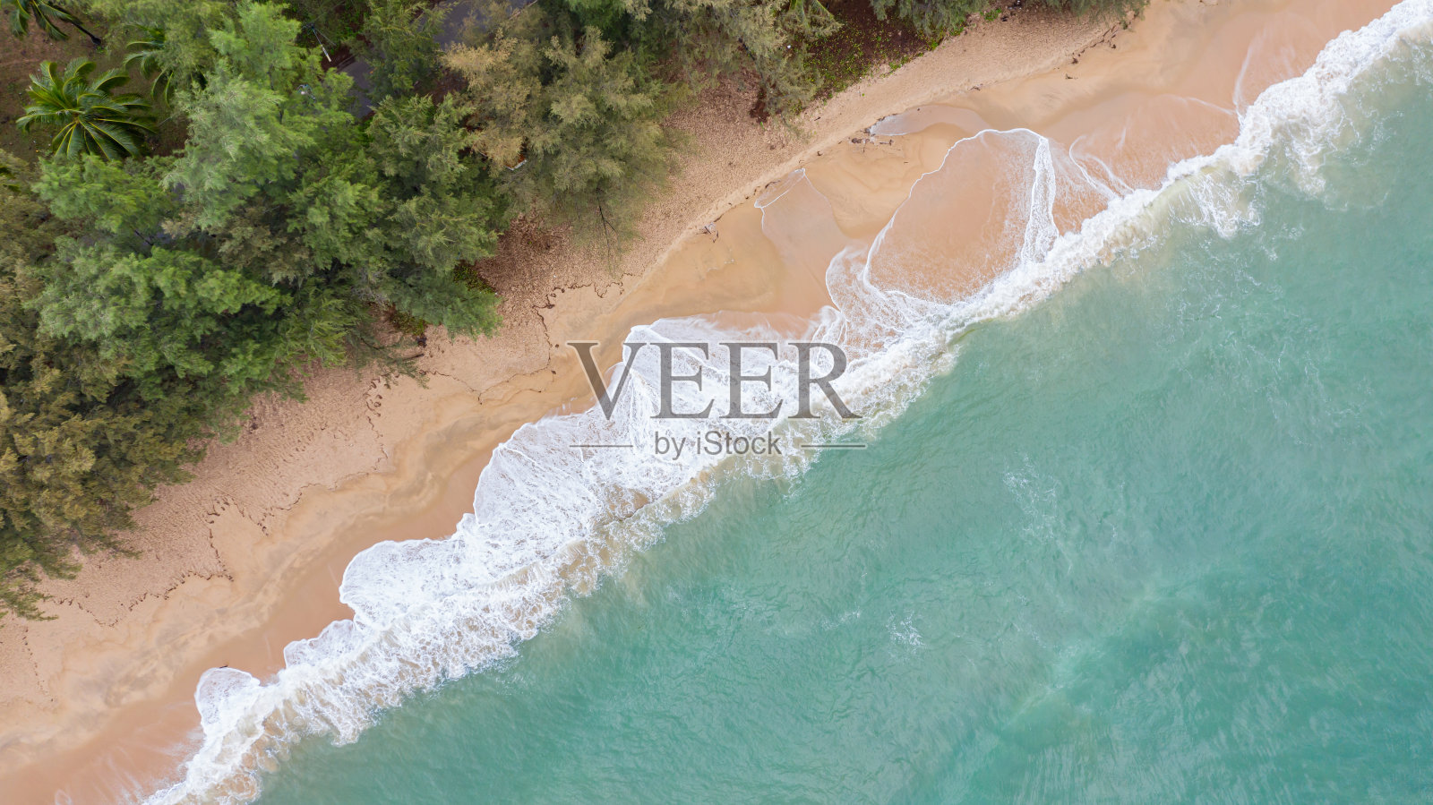 俯瞰大海和美丽的热带海滩。照片摄影图片