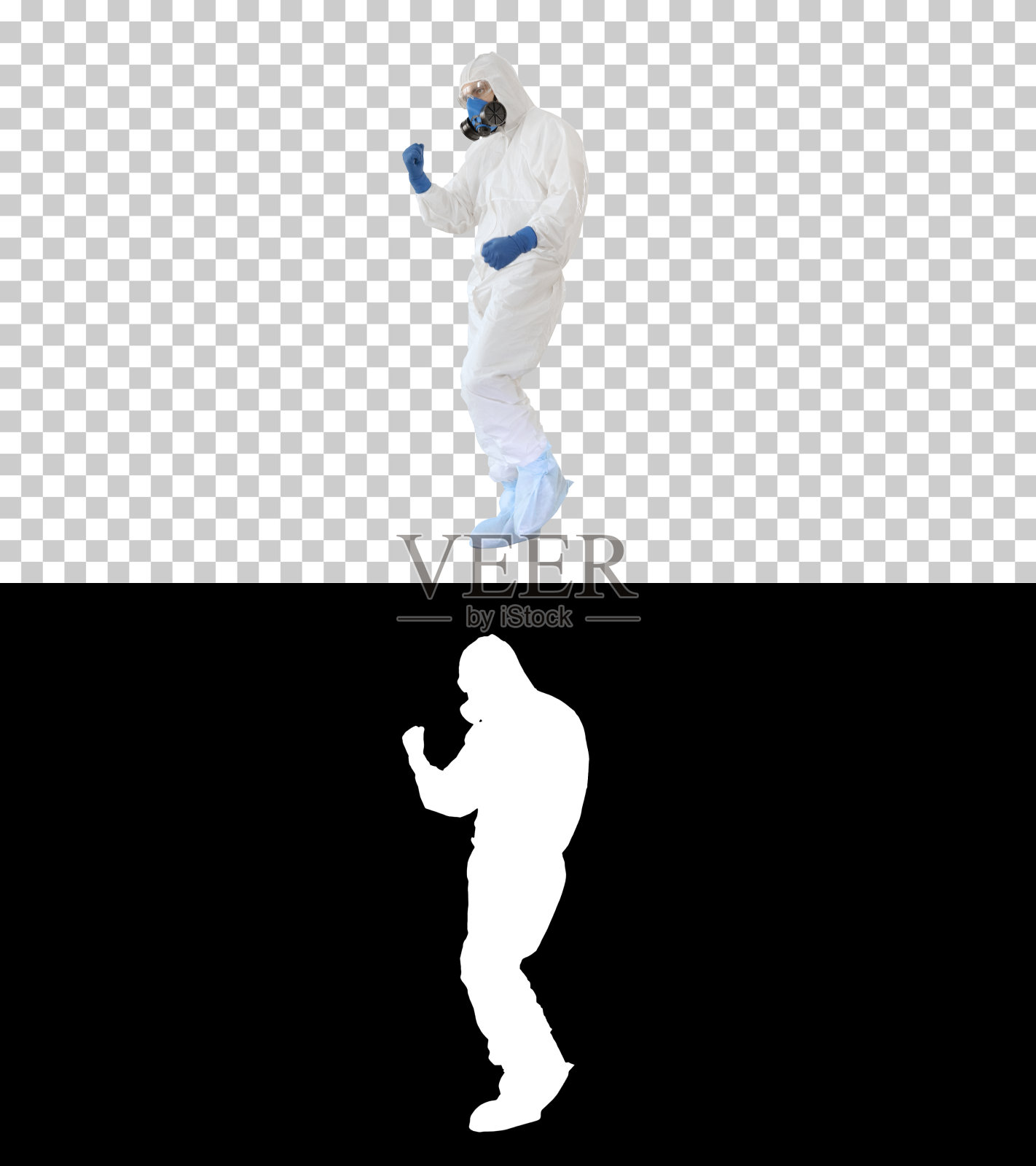 医生穿着危险的衣服做了几个获胜的手势，阿尔法·陈照片摄影图片