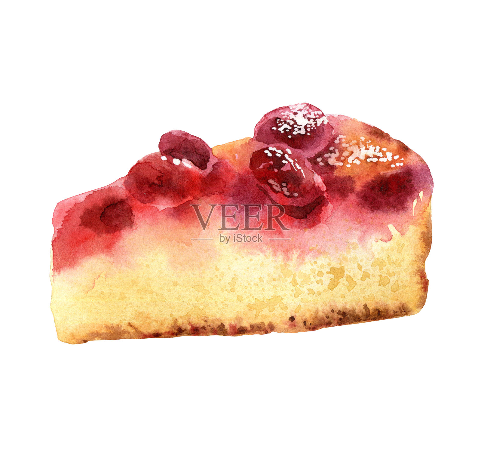 水彩樱桃派的白色背景插画图片素材