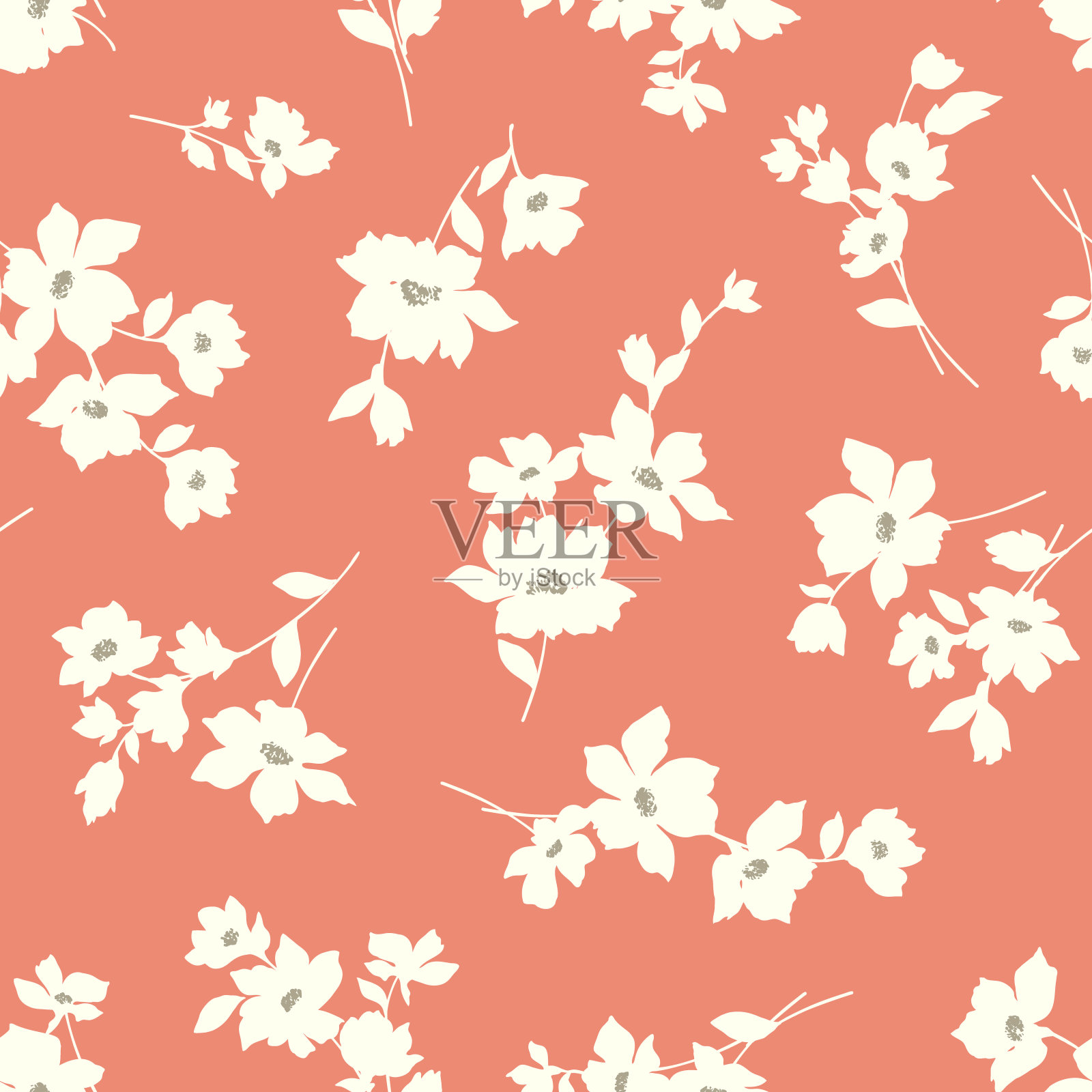 无缝矢量图案的美丽花朵，插画图片素材