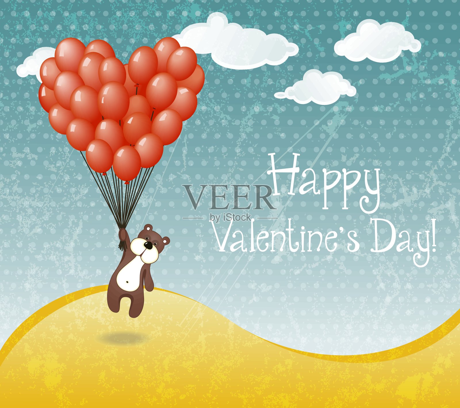 情人节贺卡和会飞的泰迪熊设计模板素材