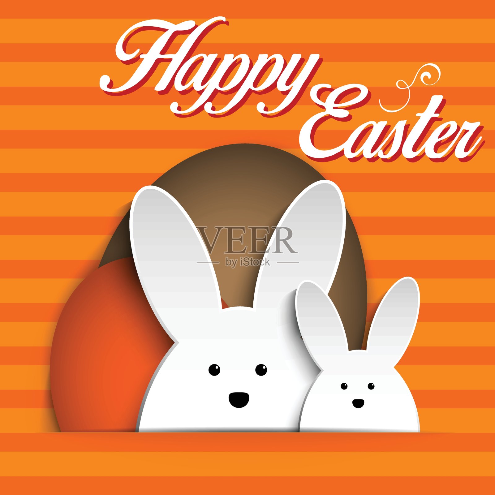 快乐的复活节兔子兔子在橙色的背景设计模板素材