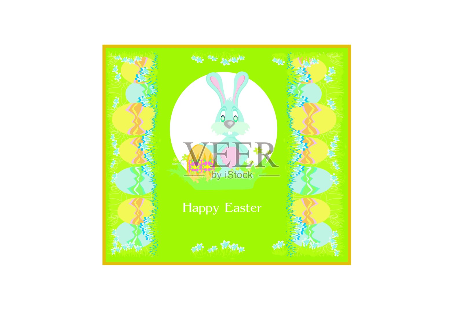 快乐的复活节兔子拿着鸡蛋的插图设计模板素材