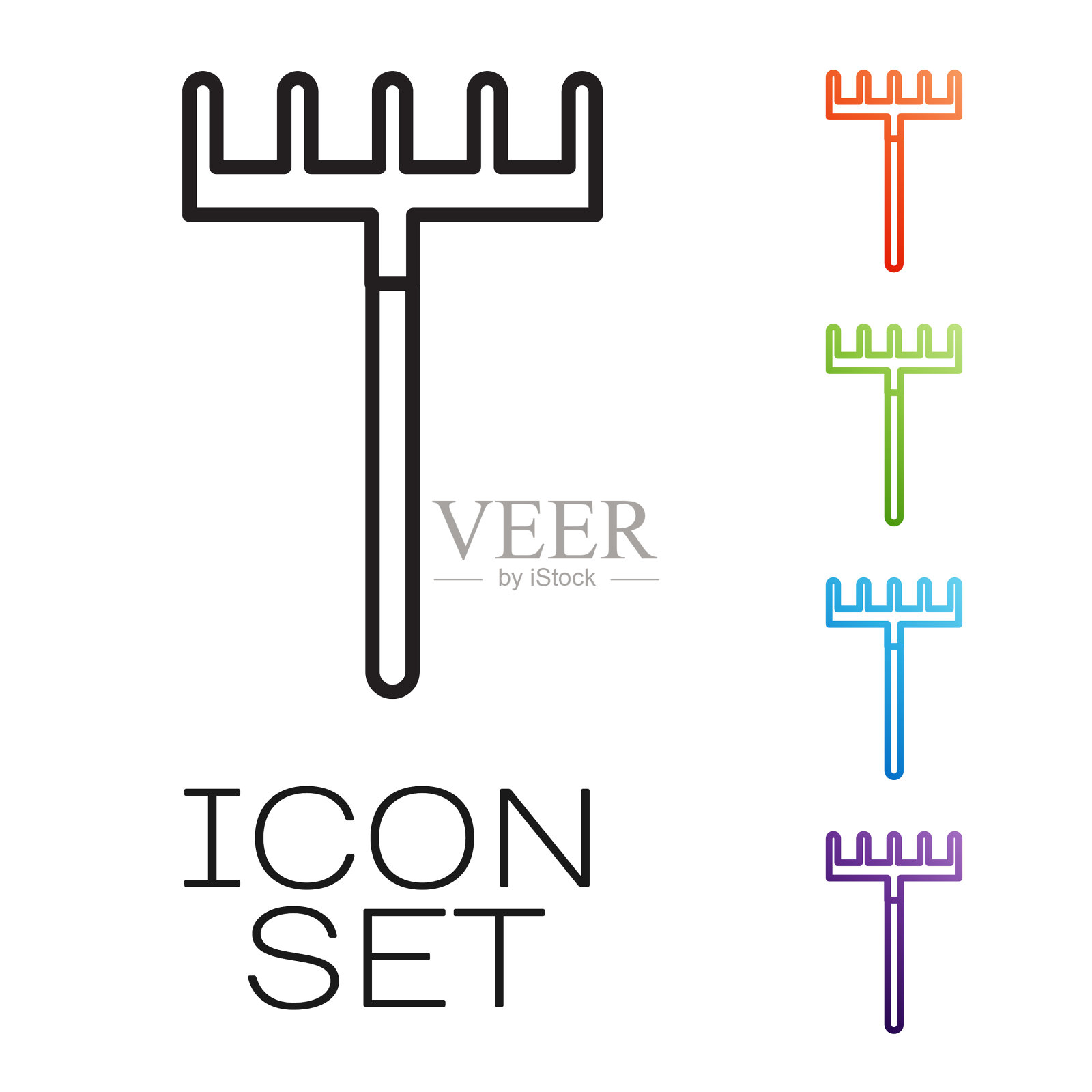 黑线花园耙图标孤立在白色图标素材