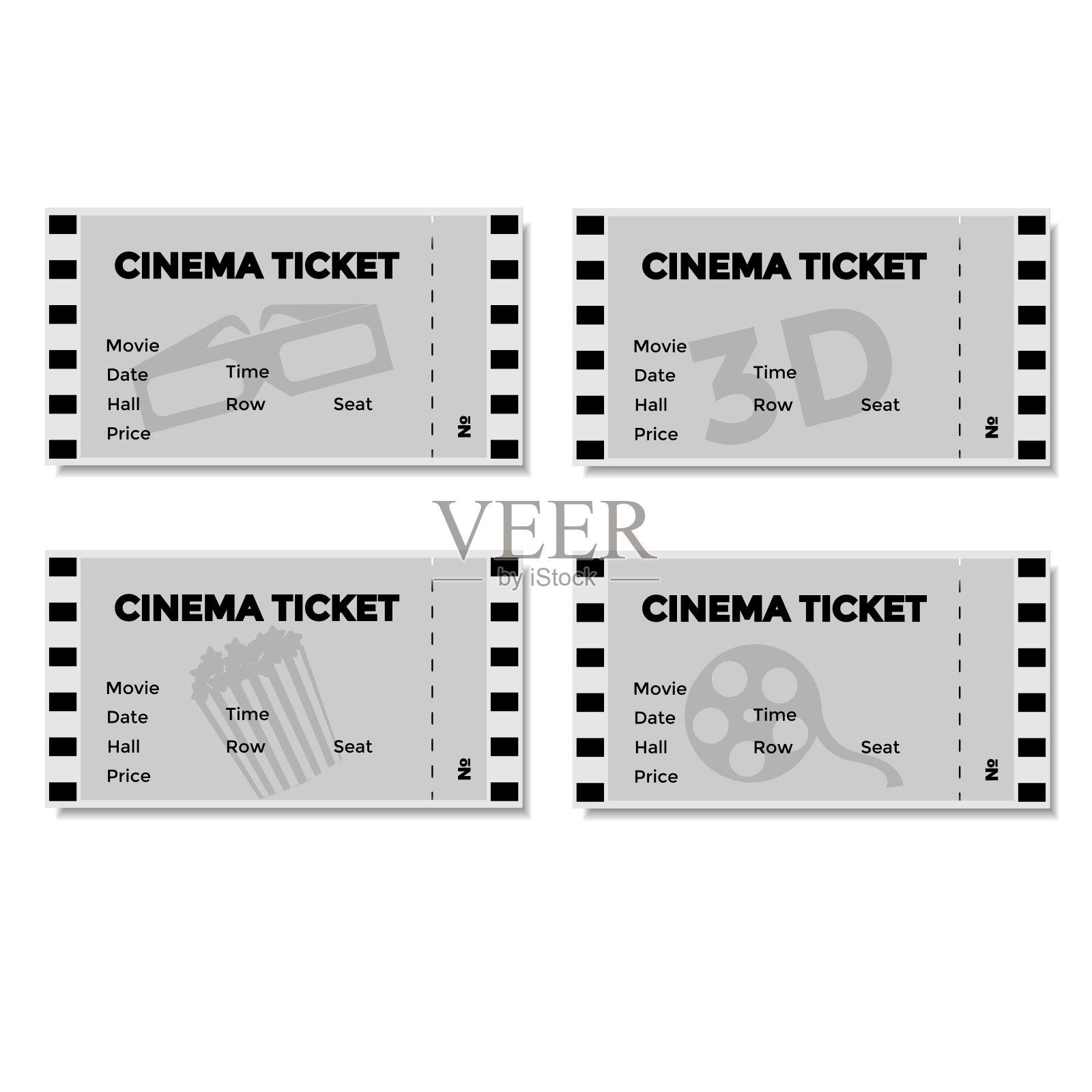 一套灰色电影票设计模板素材
