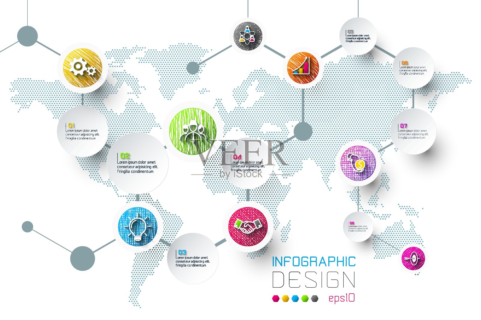 有8个步骤的商业信息图。设计模板素材