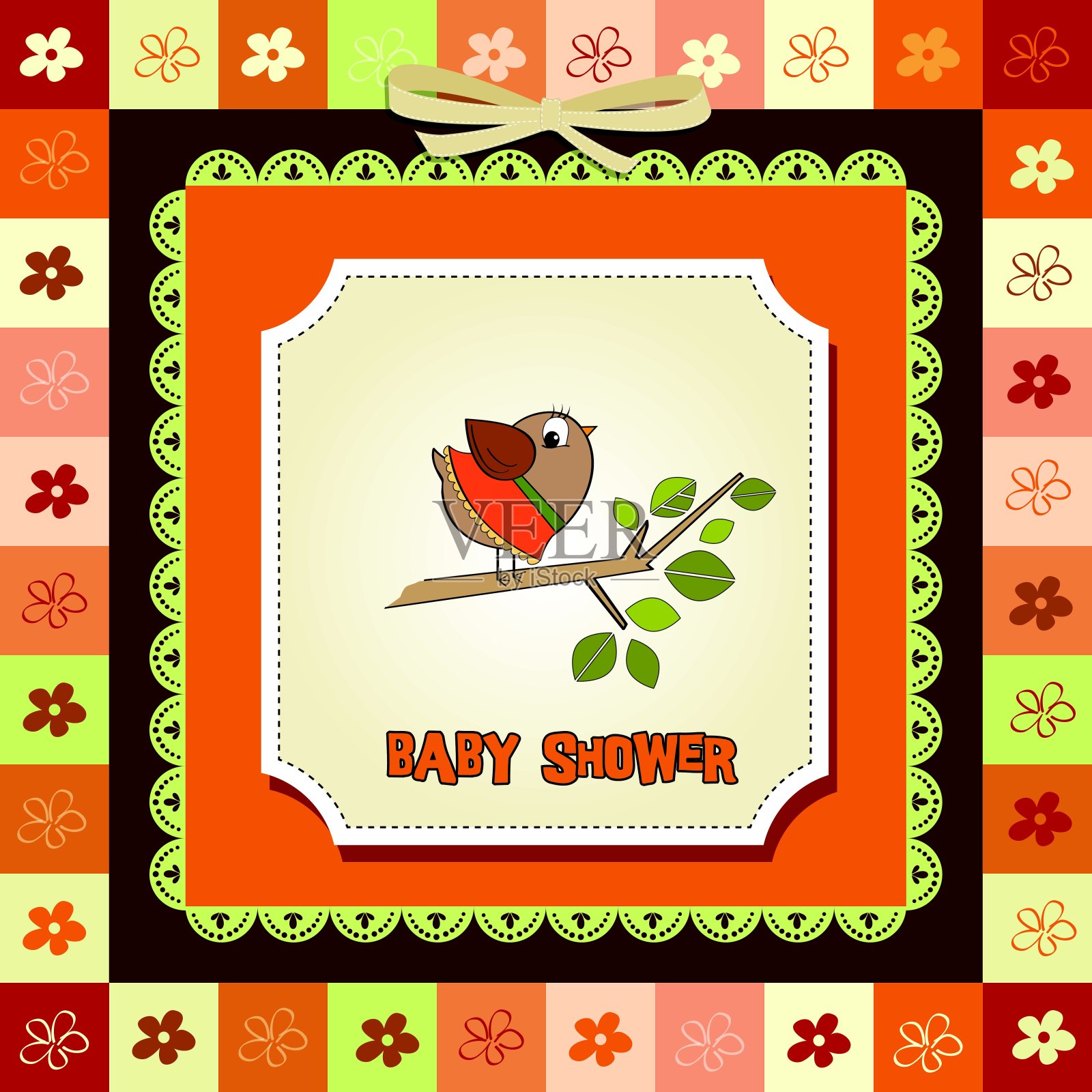 欢迎婴儿卡片和有趣的小鸟设计模板素材