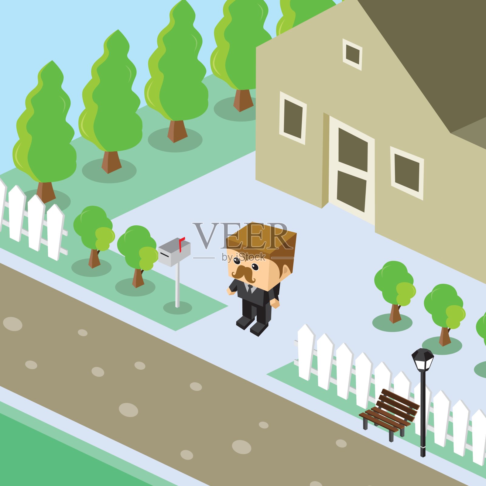 商人住宅等距卡通家居插画图片素材