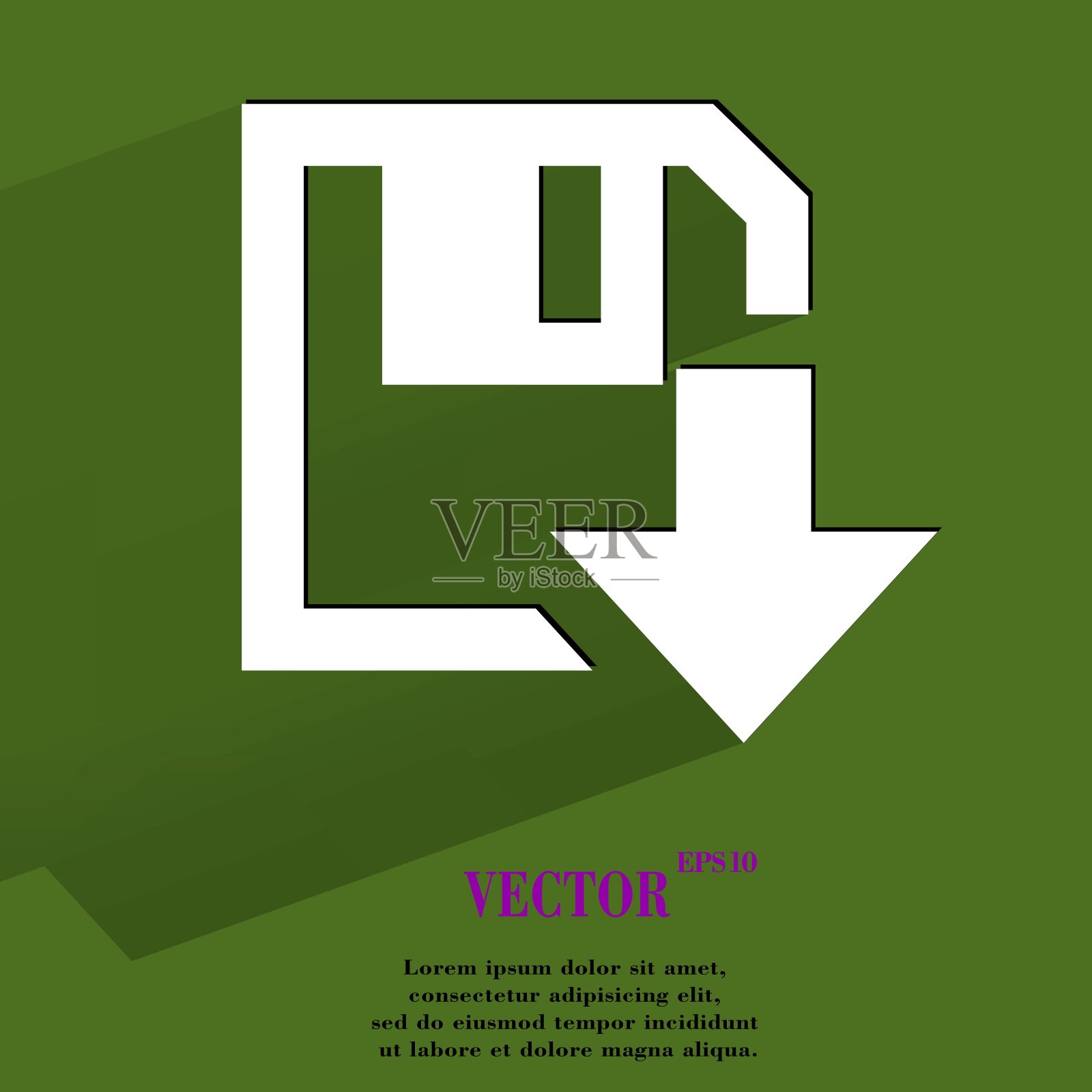 软盘下载。平坦的现代网页按钮与长阴影和空间的文本插画图片素材