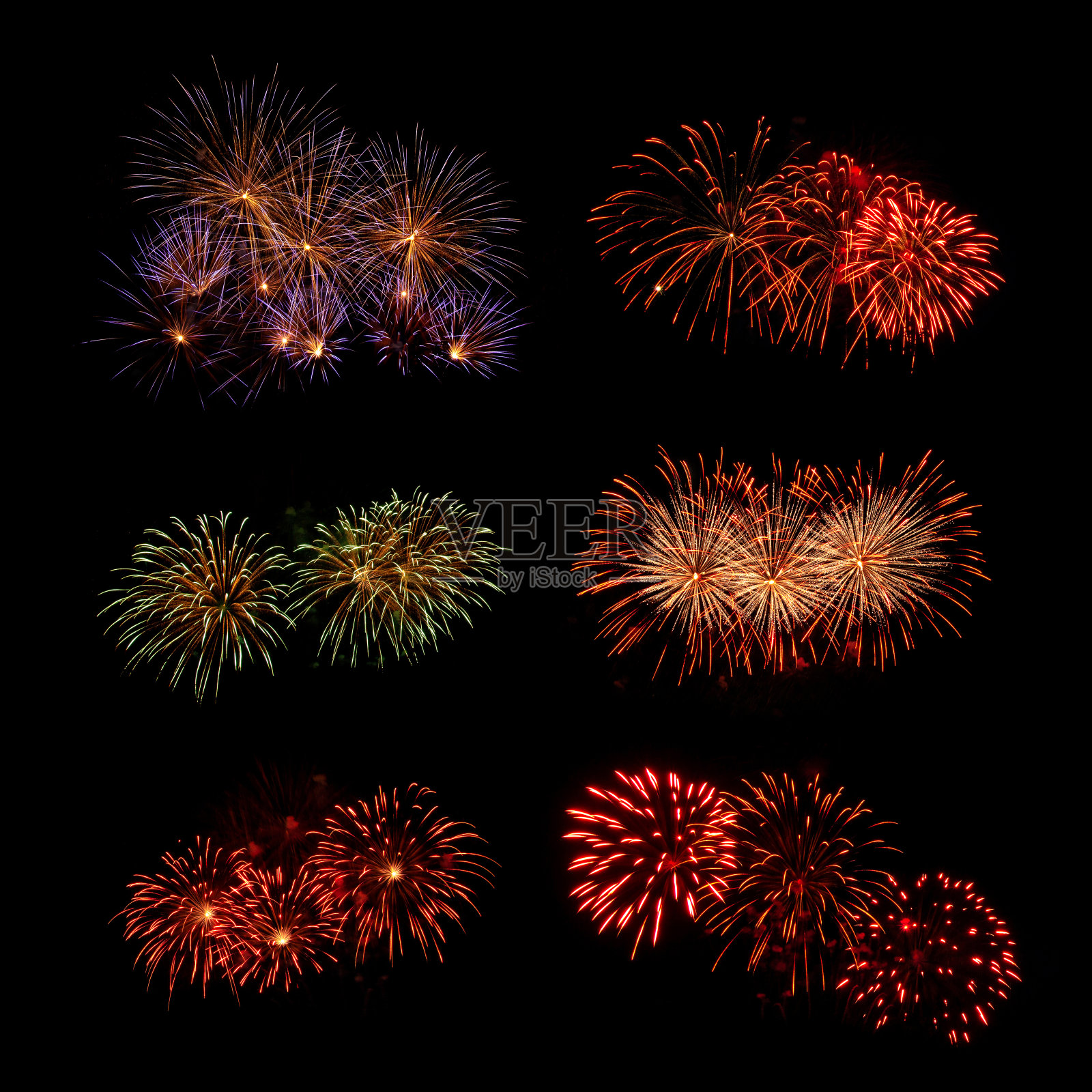 一组烟花孤立在黑色背景照片摄影图片