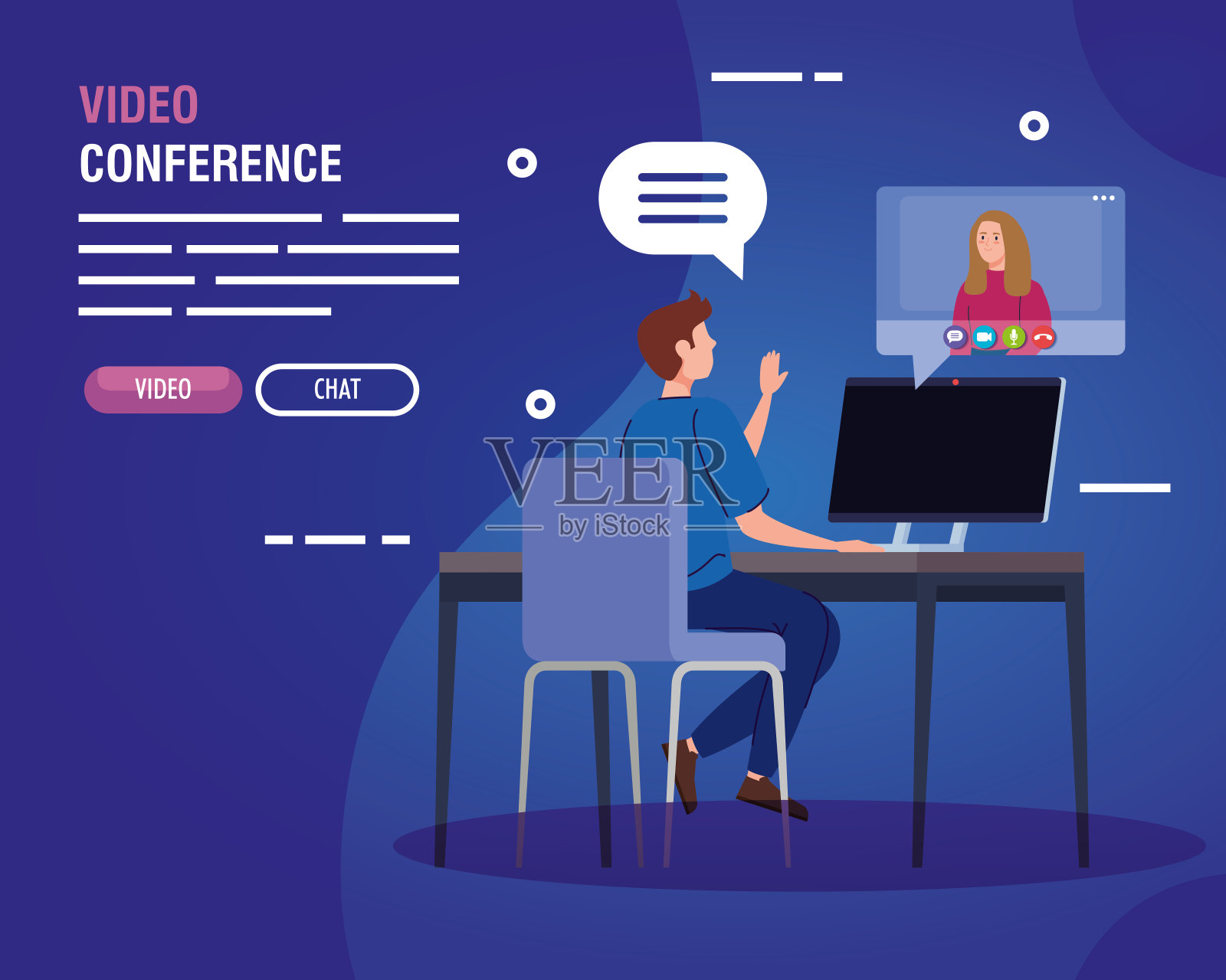 夫妇在电脑视频会议插画图片素材